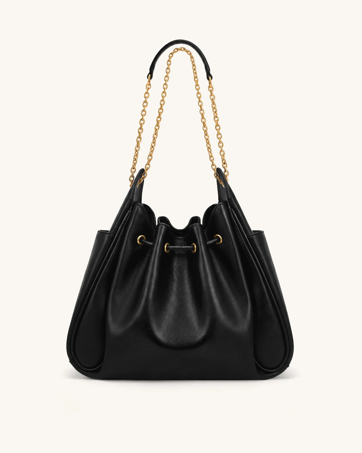 JW Pei Black Women Rowan Ruched Drawstring Chain Bucket Bag SKU: 4B73-1_Black Image 03