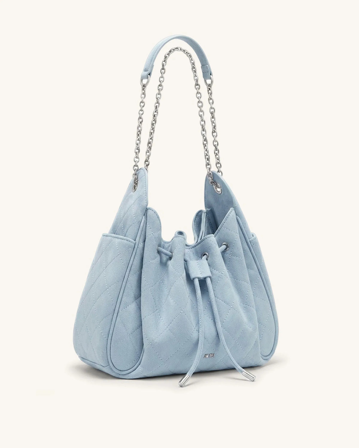 JW Pei Blue Women Rowan Faux Suede Quilted Chain Bucket Bag SKU: 4B73-5_Blue Image 02
