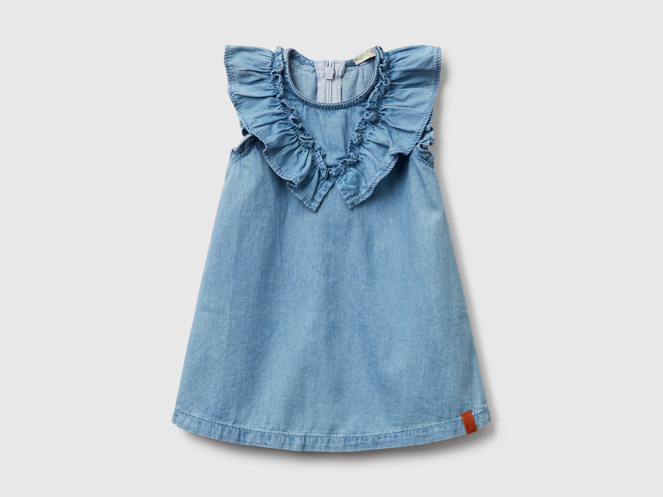 Benetton_Chambray Dress with Frill_4DHJAV00P_902_01