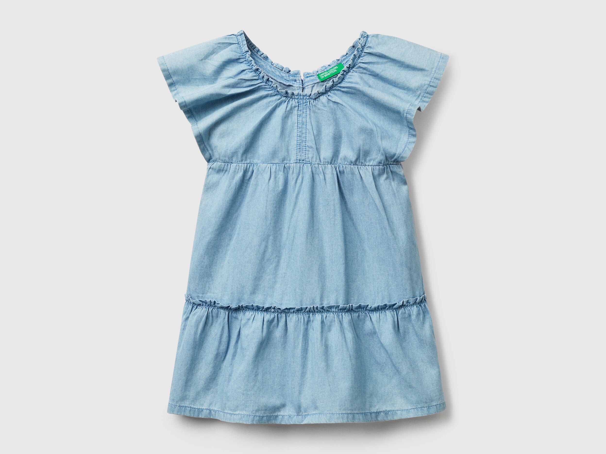 Benetton_Dress in Chambray with Frill_4DHJGV02H_901_01