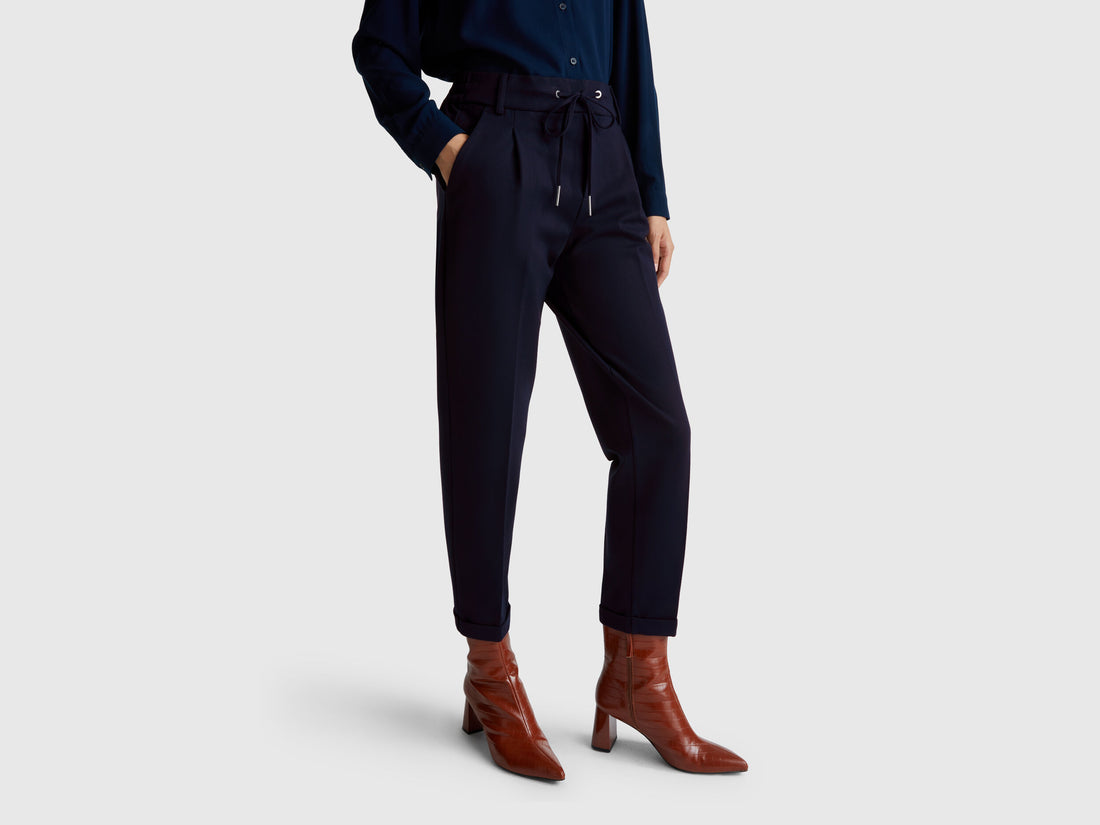 Benetton_Dark Blue_Yarn Dyed Trousers with Drawstring_4DI4DF00J_016_02
