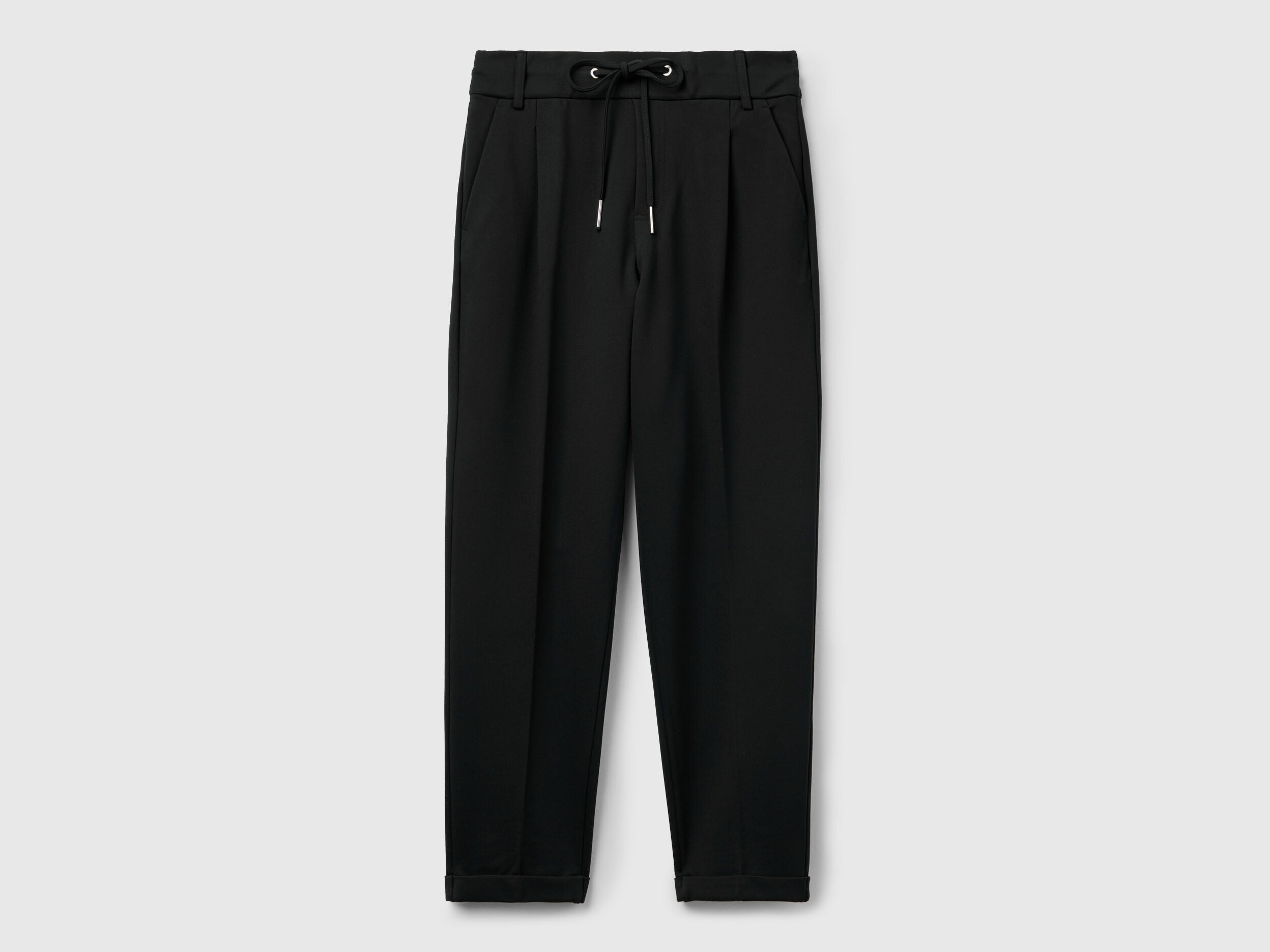 Benetton_Black_Yarn Dyed Trousers with Drawstring_4DI4DF00J_100_04