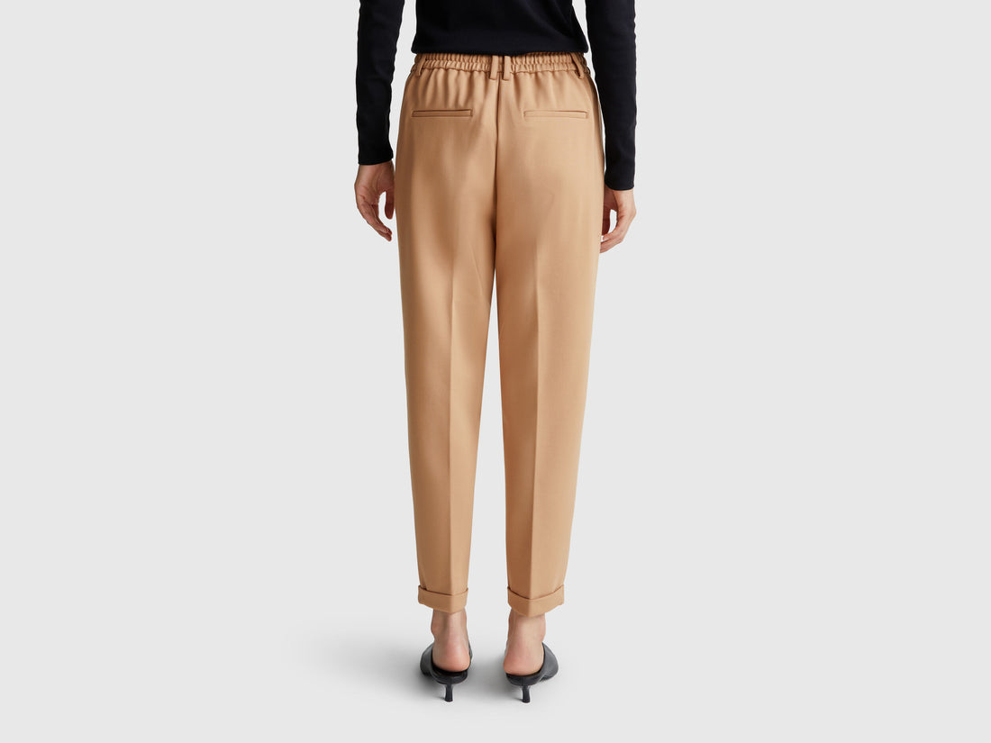 Benetton_Camel_Yarn Dyed Trousers with Drawstring_4DI4DF00J_34A_02