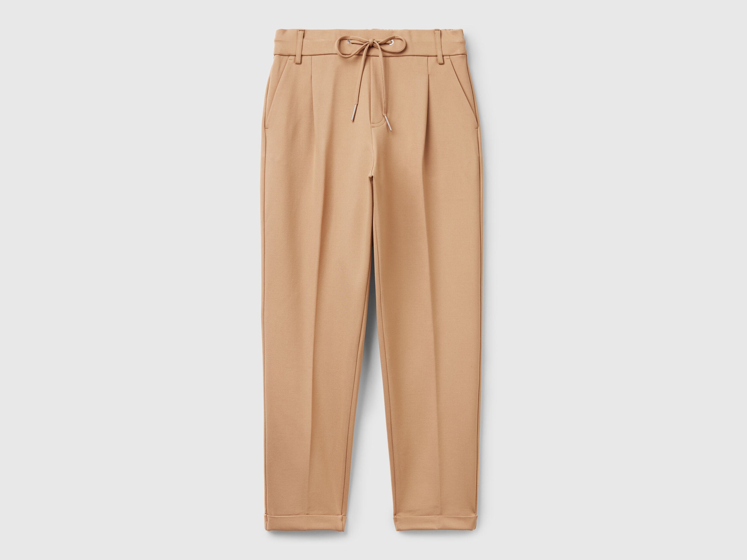 Benetton_Camel_Yarn Dyed Trousers with Drawstring_4DI4DF00J_34A_03