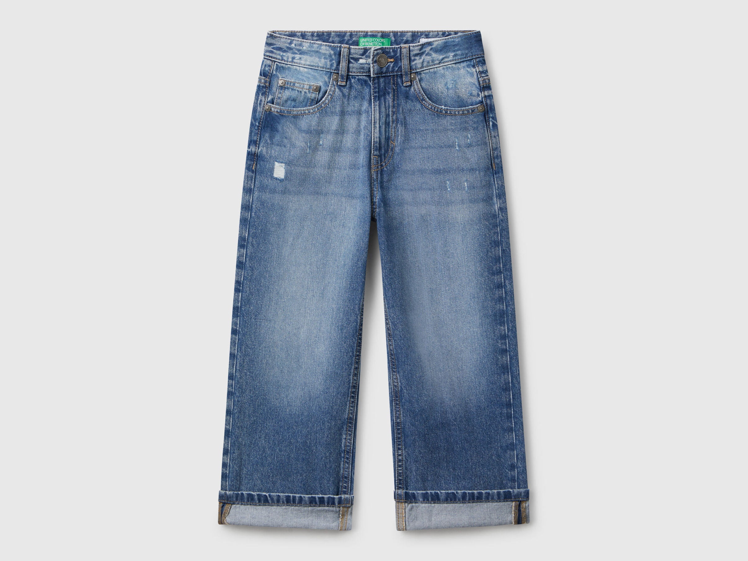 Benetton_Blue_Straight Jeans with Cuffs_4DW2CE04J_901_01