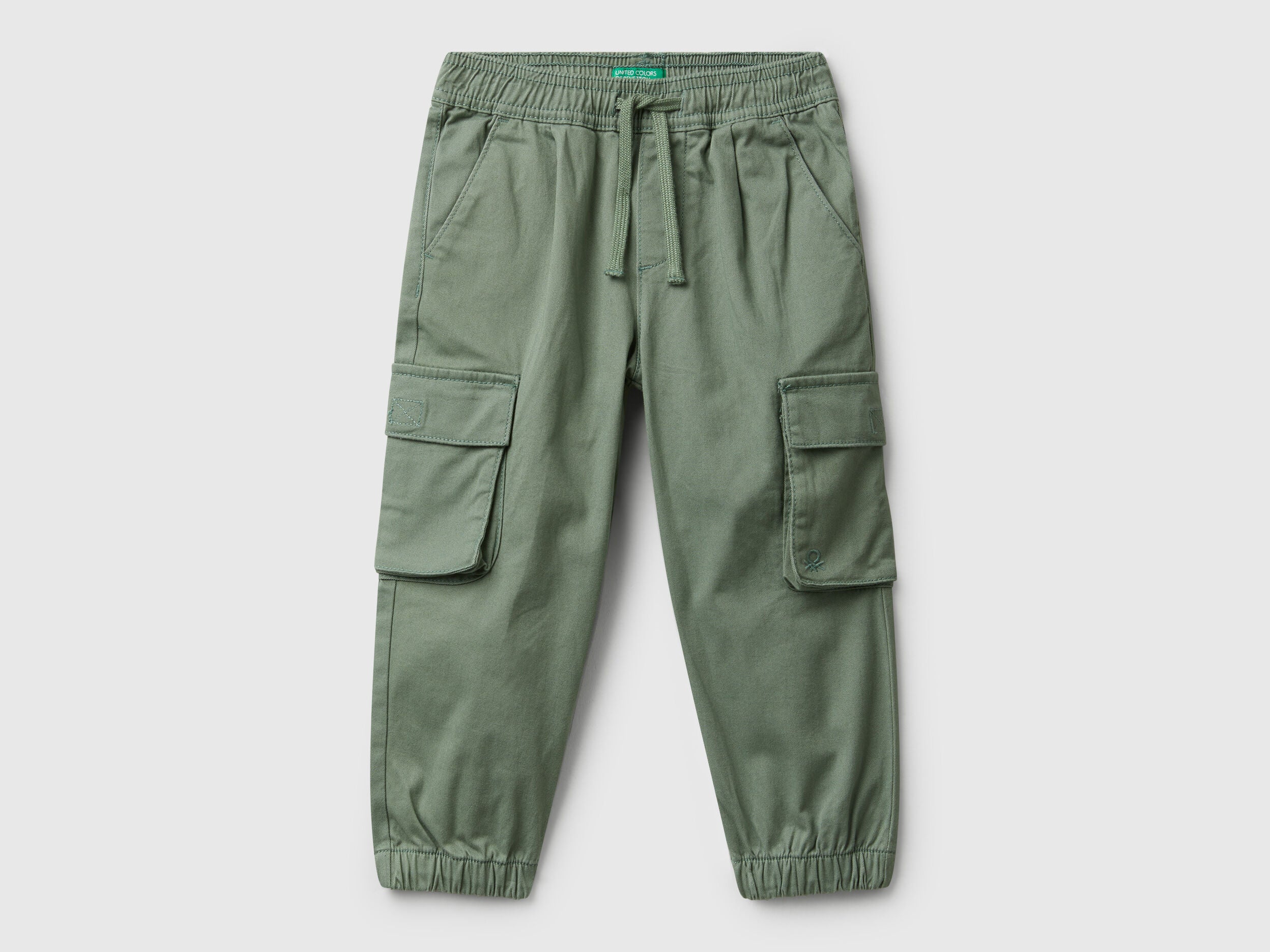 Benetton_Military Green_Cargo Trousers with Drawstring_4HM6GF01Z_075_01