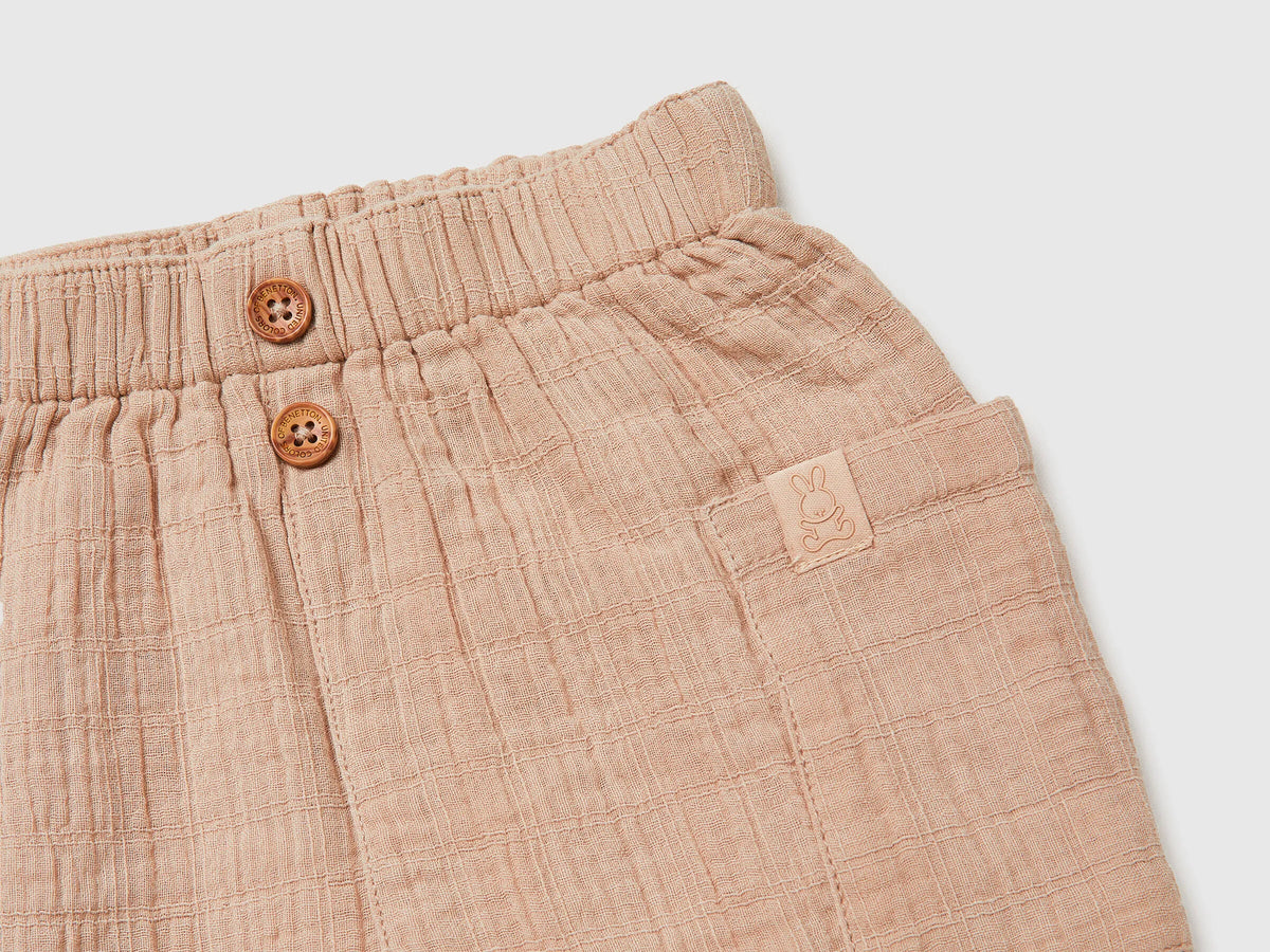 Benetton Beige Newborn Trousers with Side Pockets SKU: 4HRGAF01S_3A6 Image 03