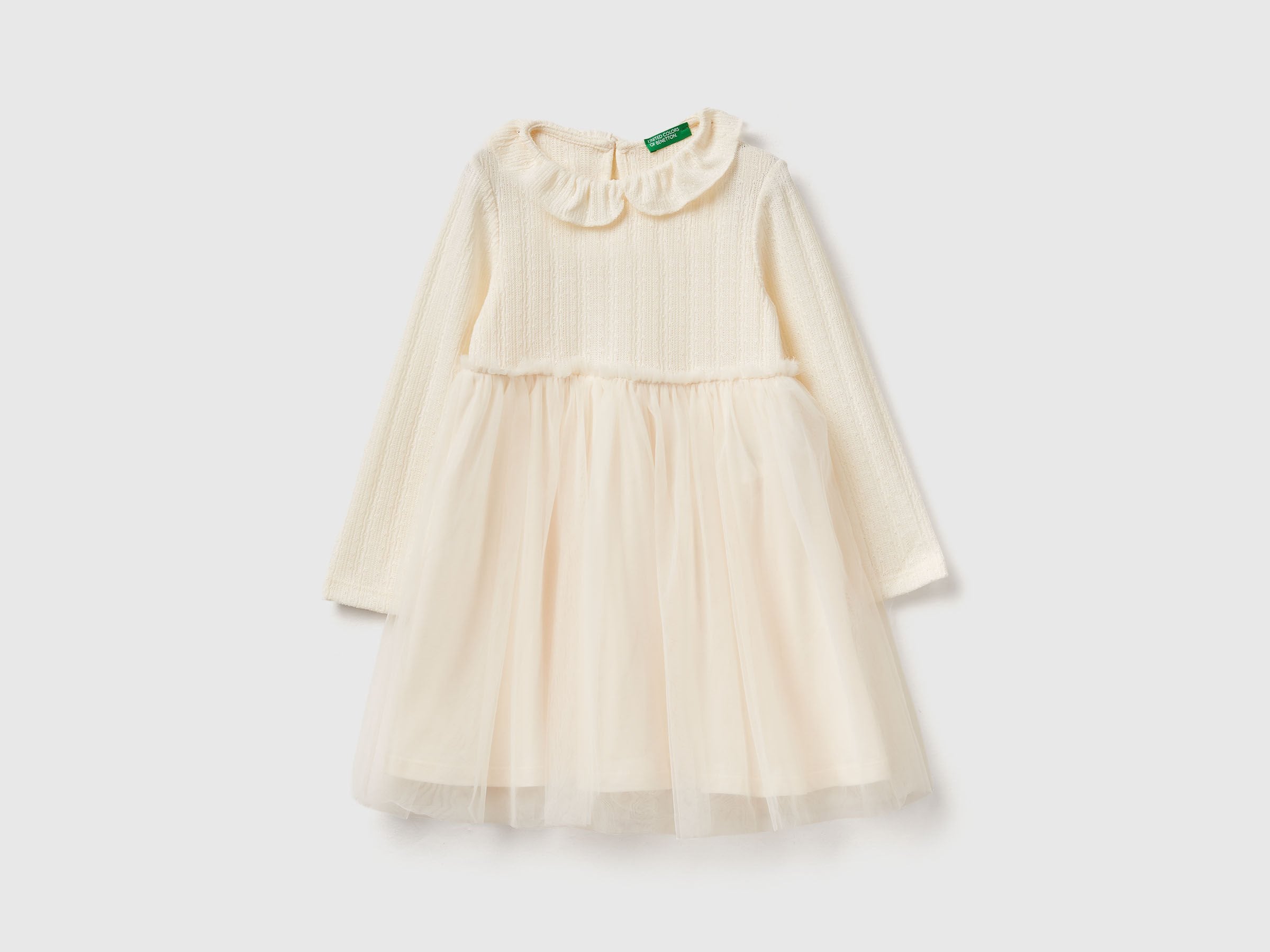 Benetton_Creamy White_Dress with Tulle Collar_4JACGV02J_0R2_01