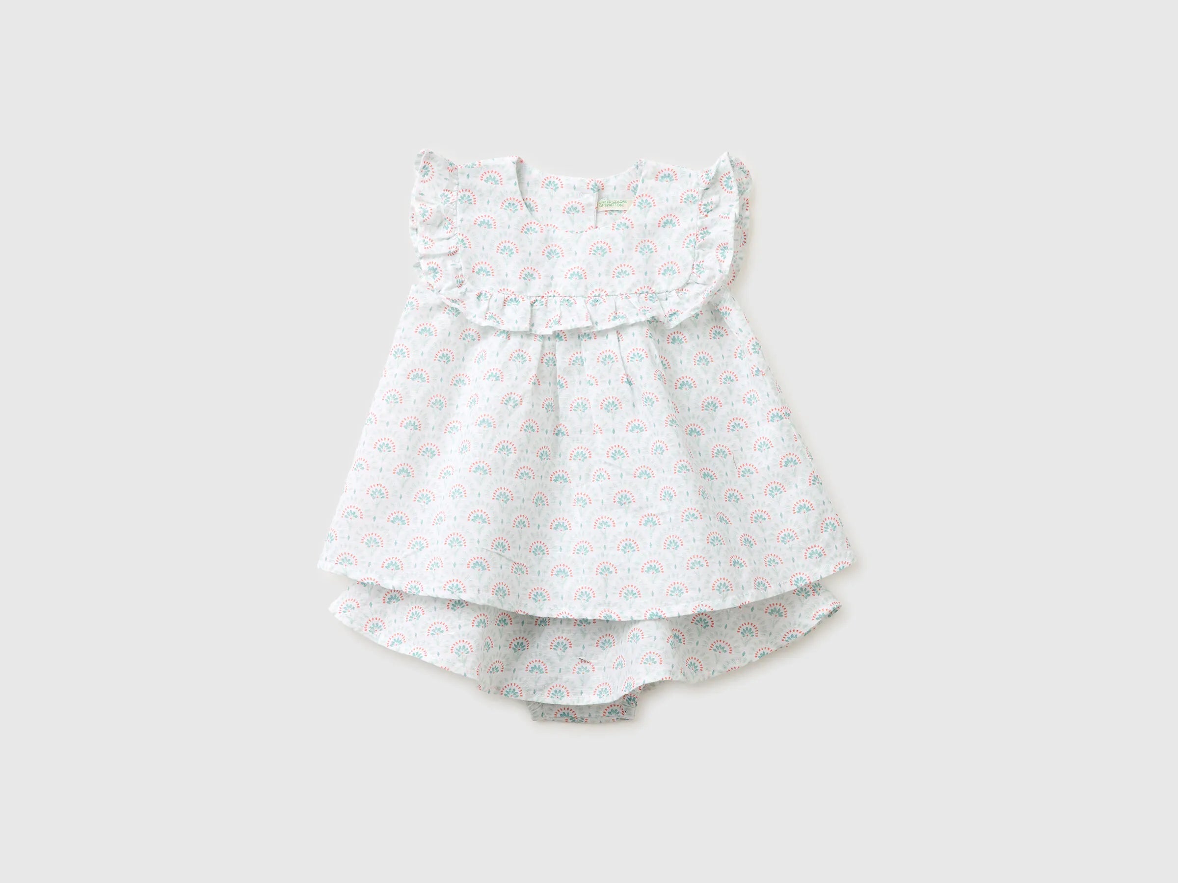 Benetton White Girls Floral Linen Blend Set SKU: 4NVDAK001_68A Image 01