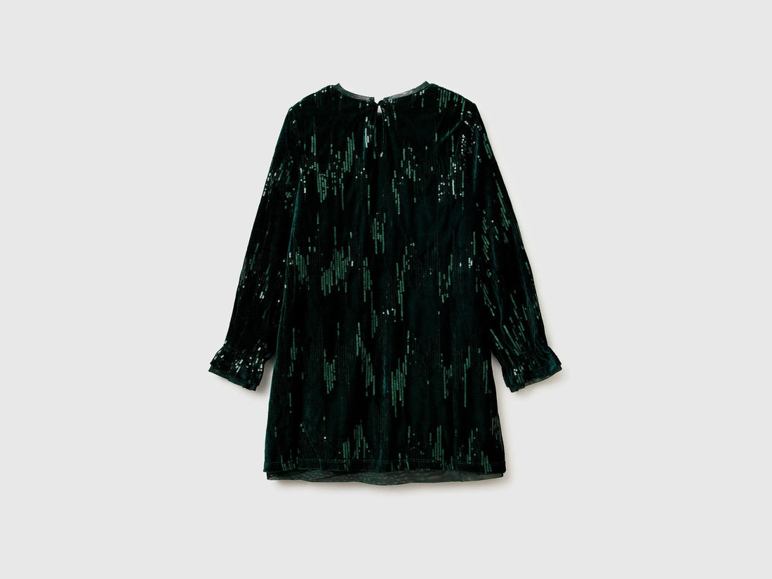 Benetton_Dark Green_Velvet Dress with Sequins_4OZGCV03P_901_02