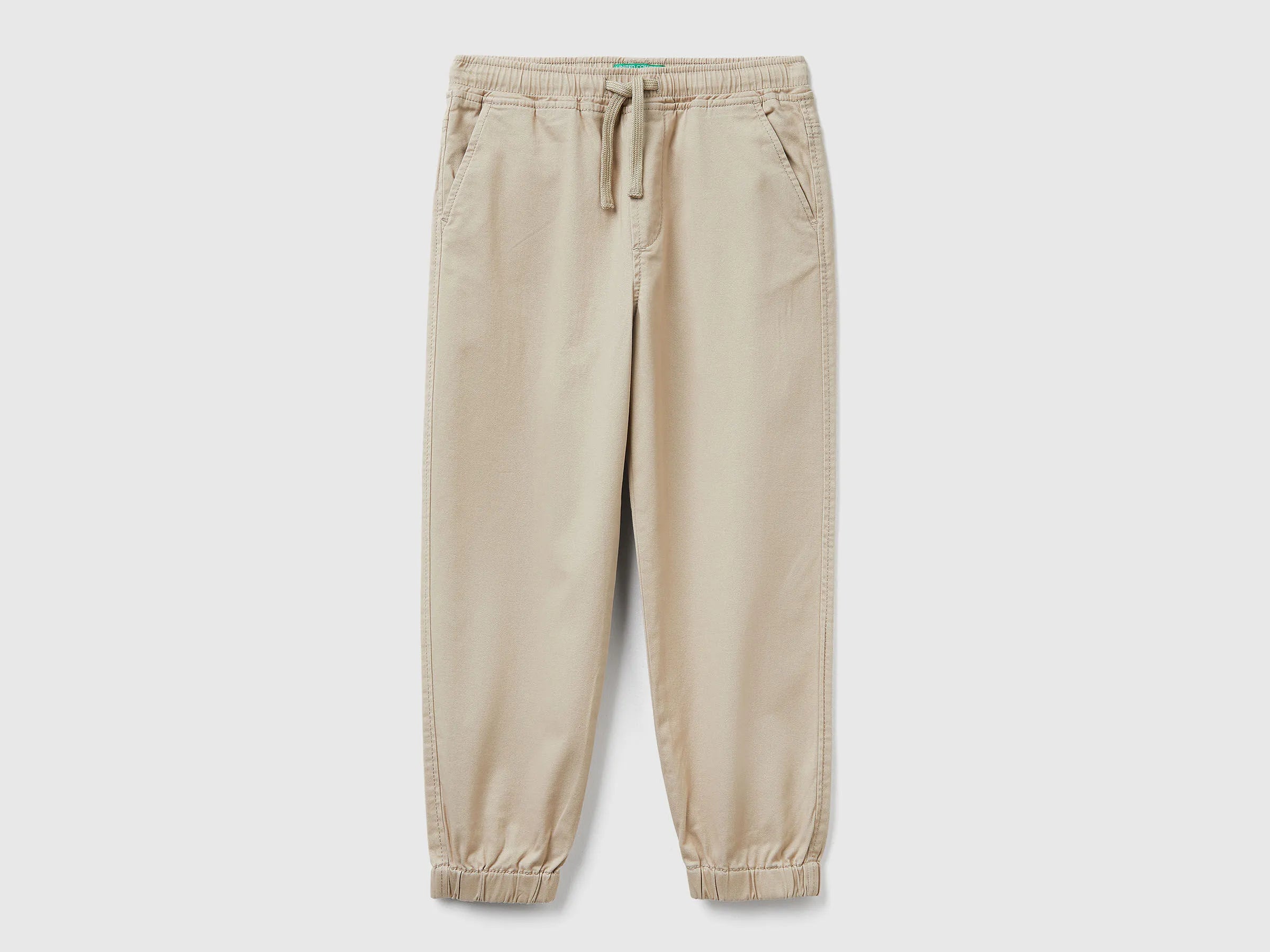Benetton_Beige_Stretch Cotton Joggers with Drawstring_4RHPCF03L_39A_01
