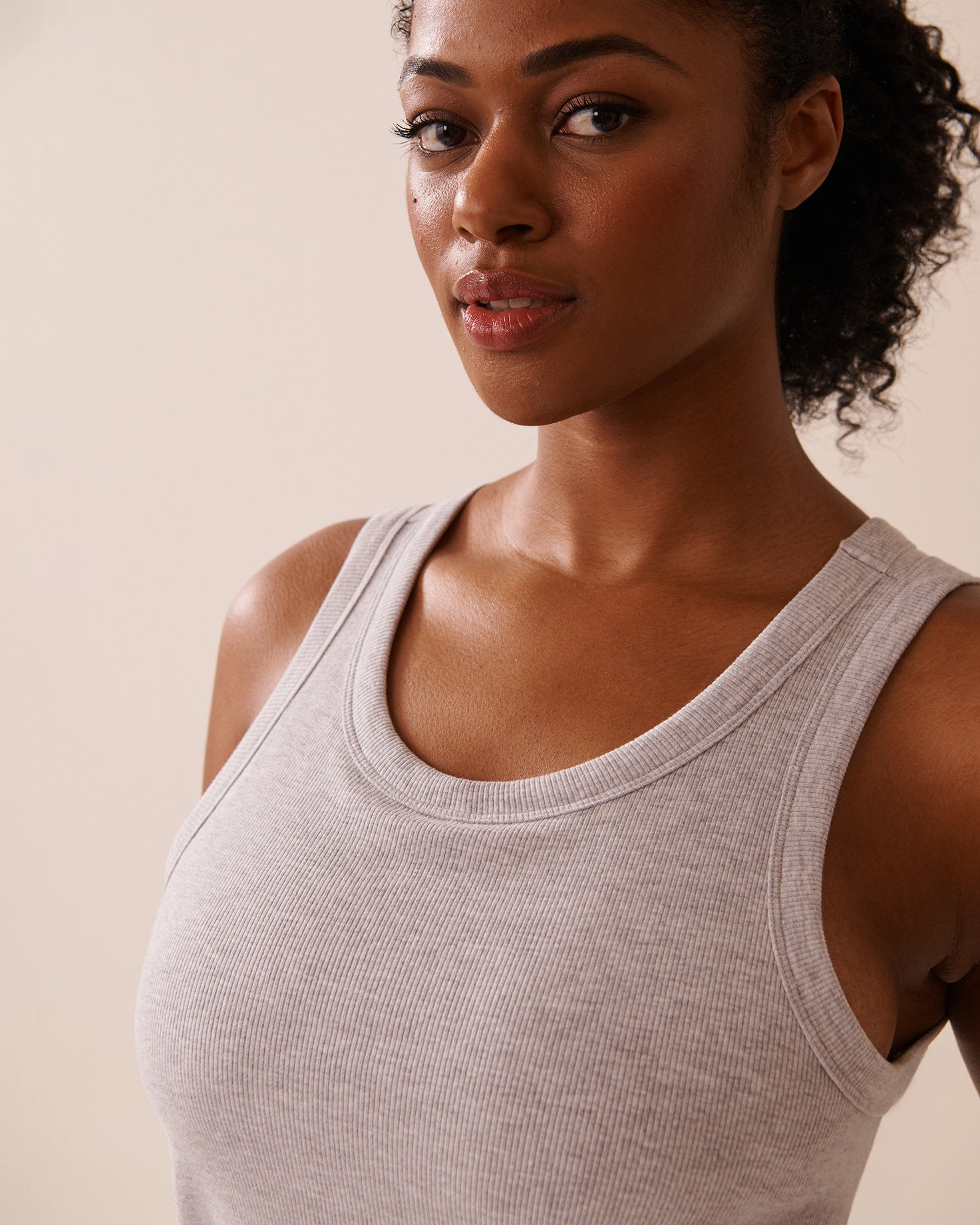 La Vie en Rose_Ribbed Cotton Cami with Shelf Bra_50100108_00007_07