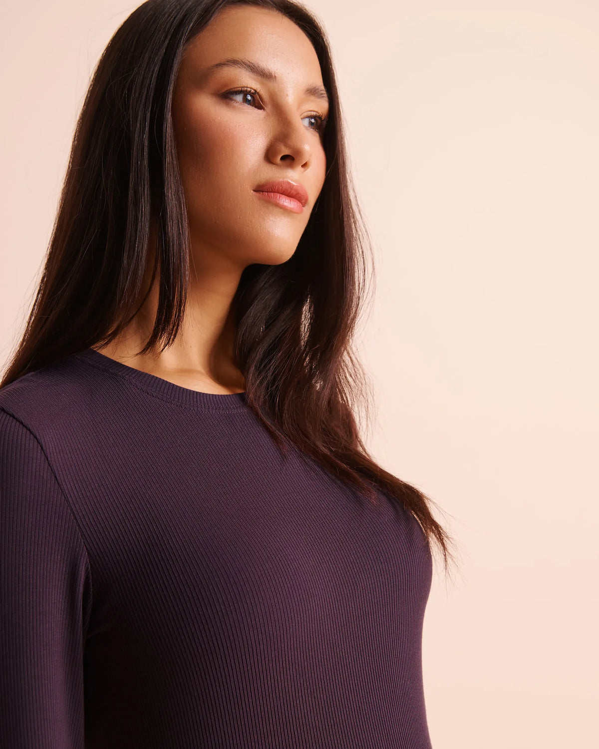 La Vie en Rose Plum Perfect Women Ribbed Modal Long Sleeve Top SKU: 50100146_50103 Image 03