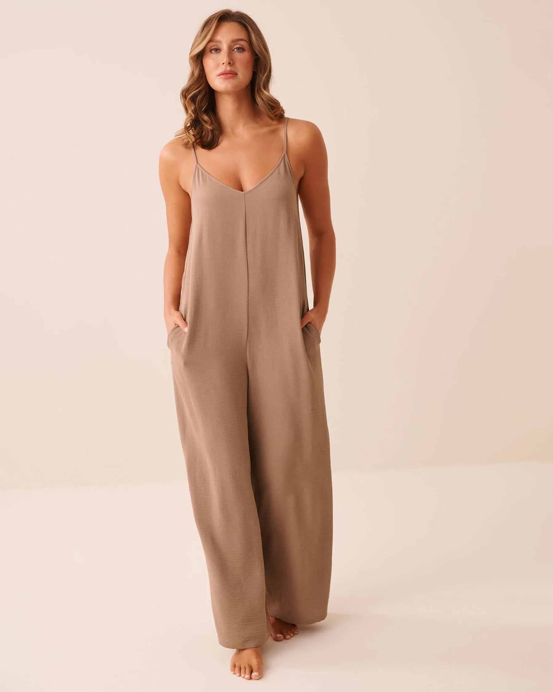 La Vie en Rose Brownie Women Wide Leg Crinkle Jumpsuit SKU: 50300012_20129 Image 01