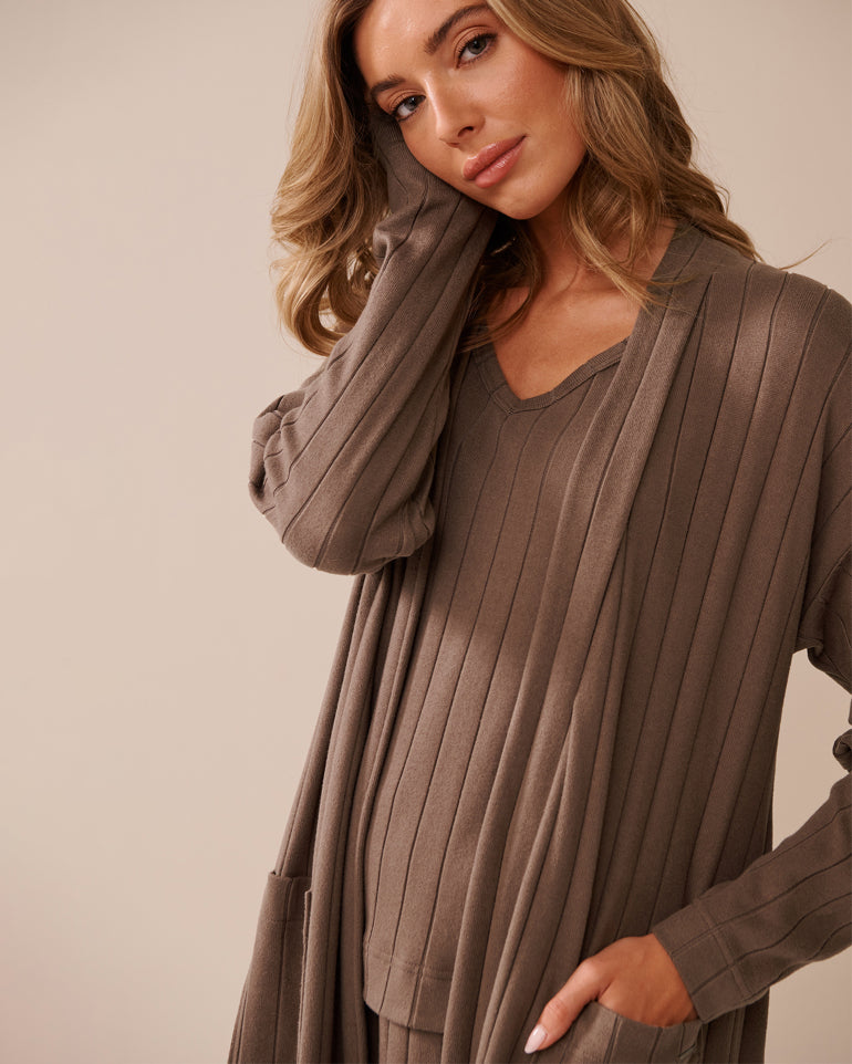 La Vie en Rose_Deep Taupe_Ribbed Long Cardigan_50500015_20094_03
