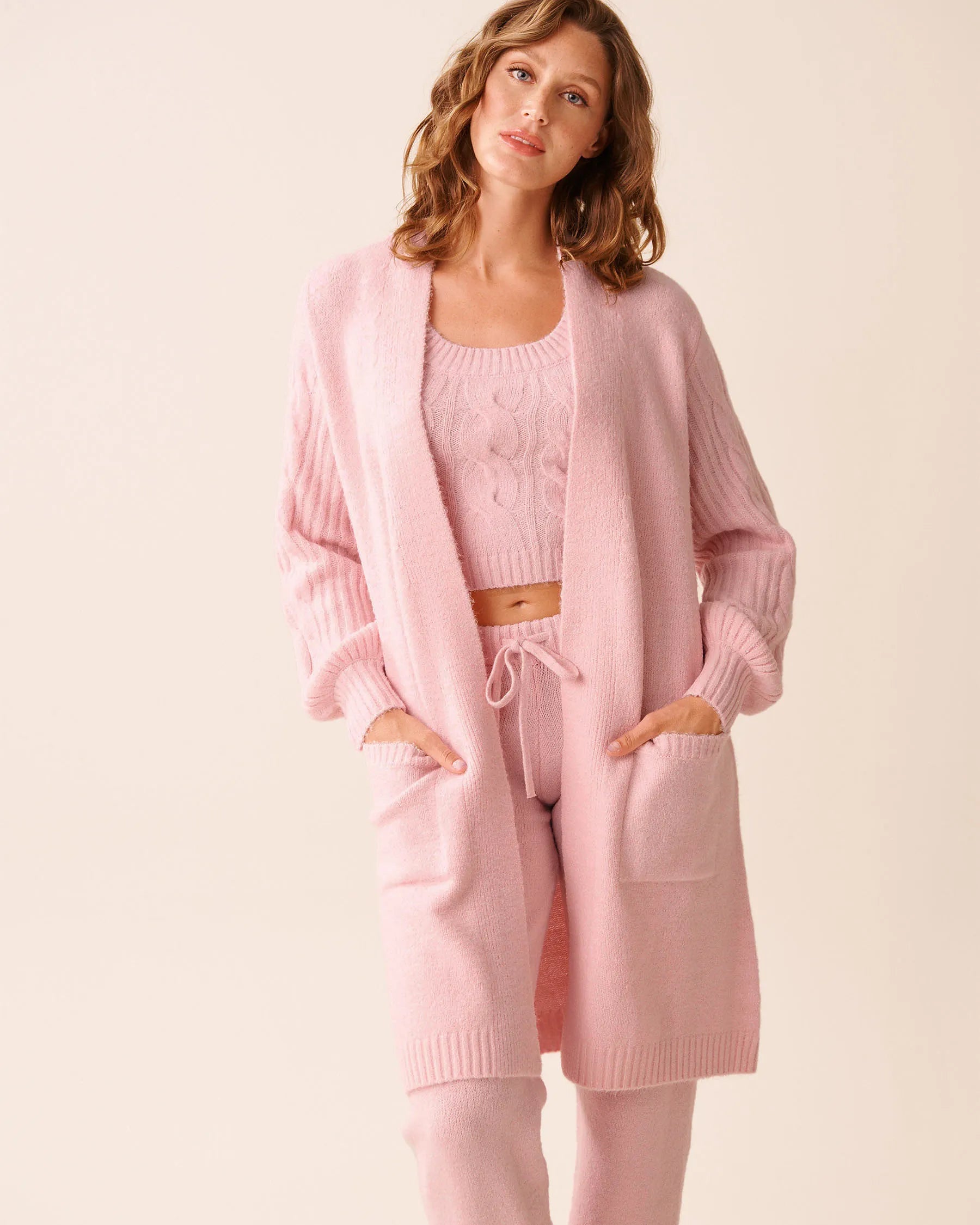 La Vie en Rose_Chalk Pink_Cable Sleeve Knit Long Cardigan_50500017_60042_01