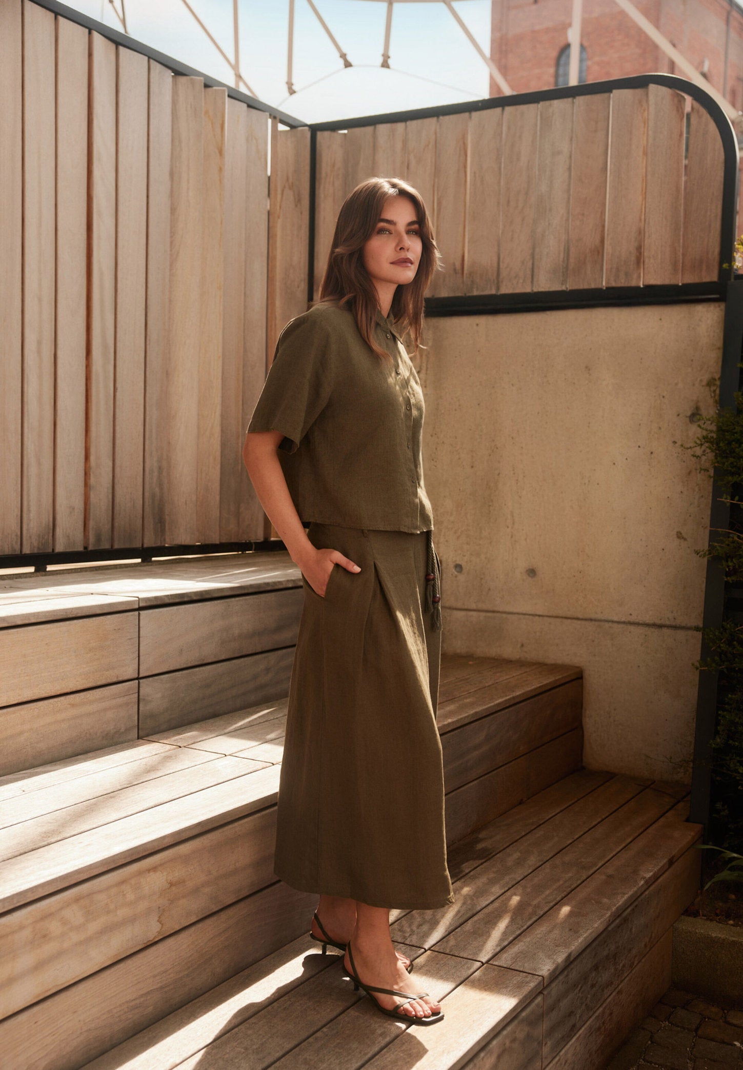 More & More_Tundra Olive Linen Skirt with Cord_51055000_0679_01