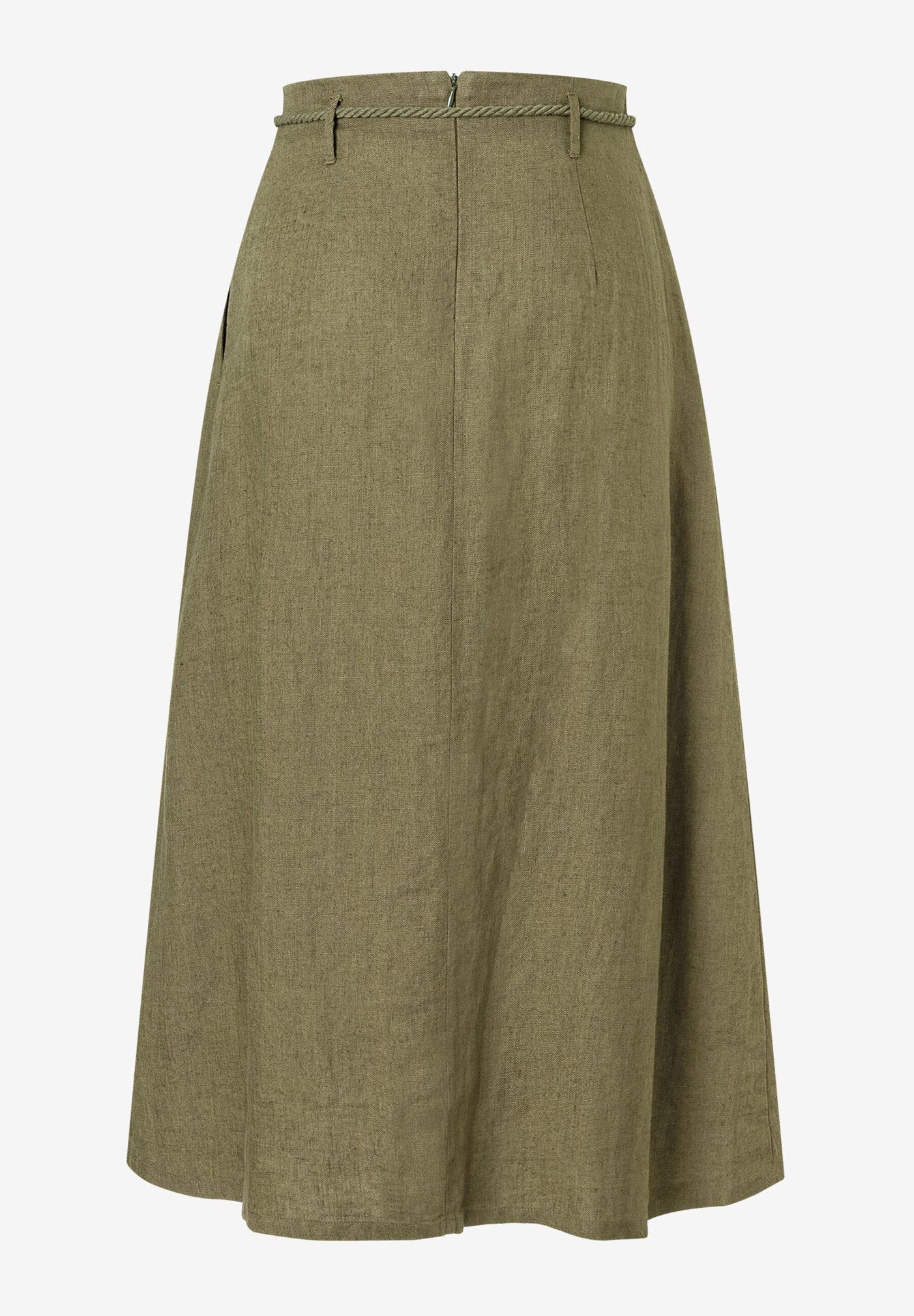 More & More_Tundra Olive Linen Skirt with Cord_51055000_0679_05