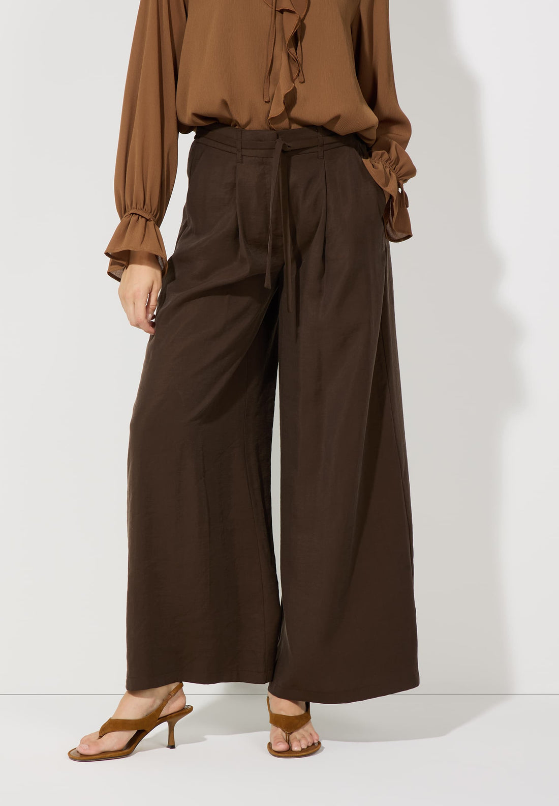 More & More_Espresso Brown_Palazzo Pants with Tie Belt_51074002_0279_02
