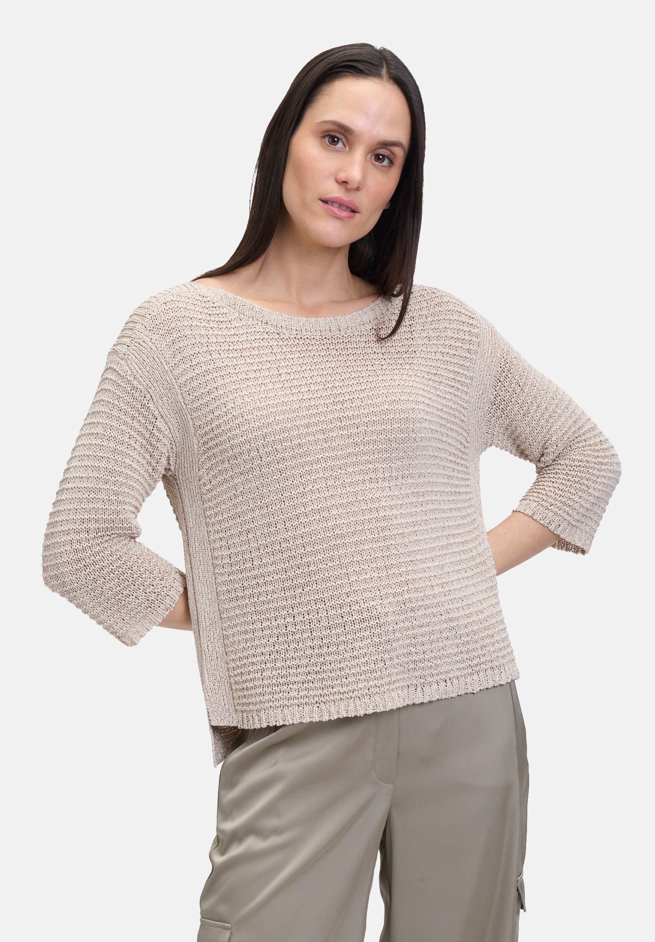 Betty Barclay_Chunky Knit Sweater with 3/4 Sleeves_5237-1147_1098_01