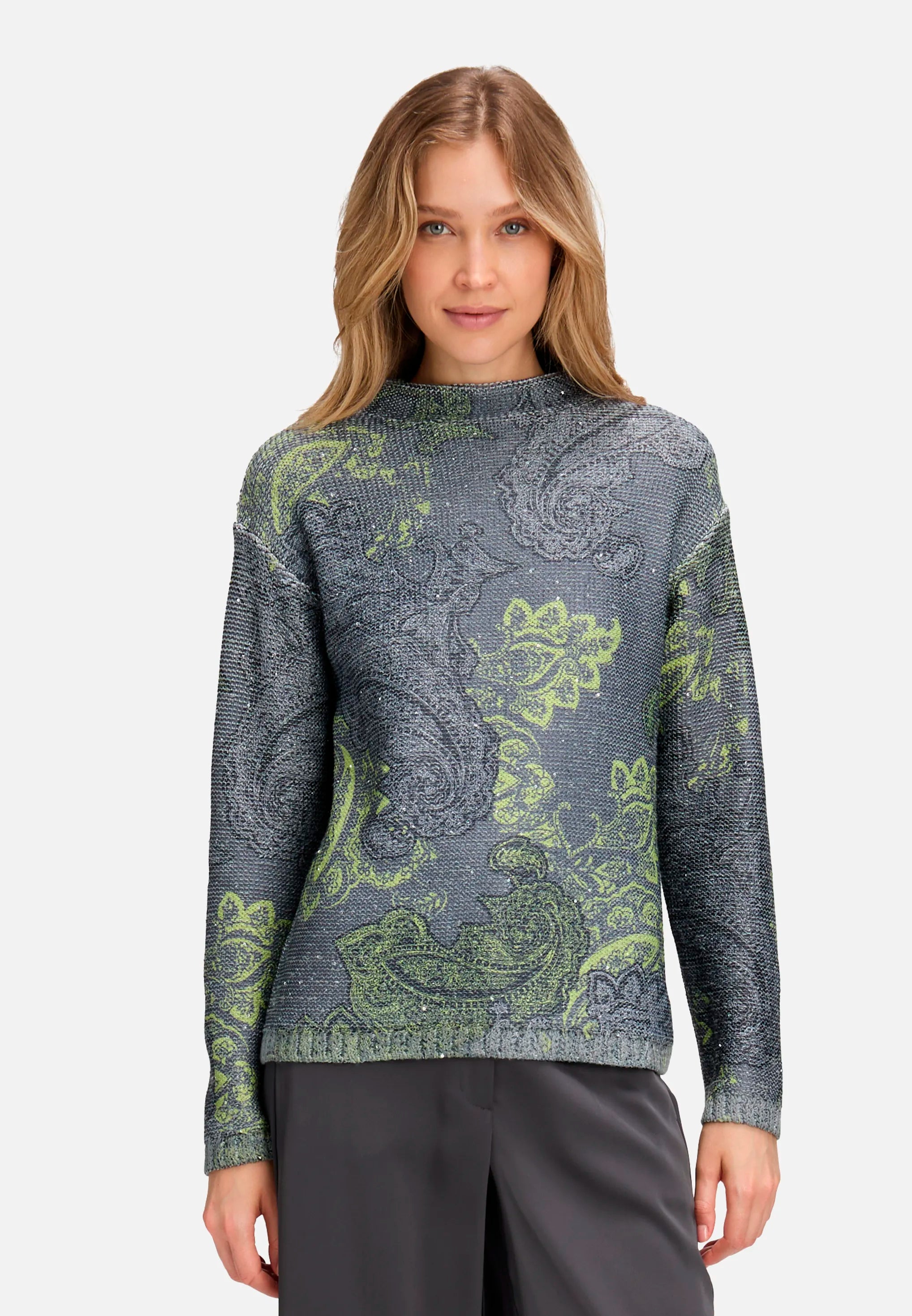 Betty Barclay_Grey/Green_Knit Sweater with Sequins_5312-1590_9851_01