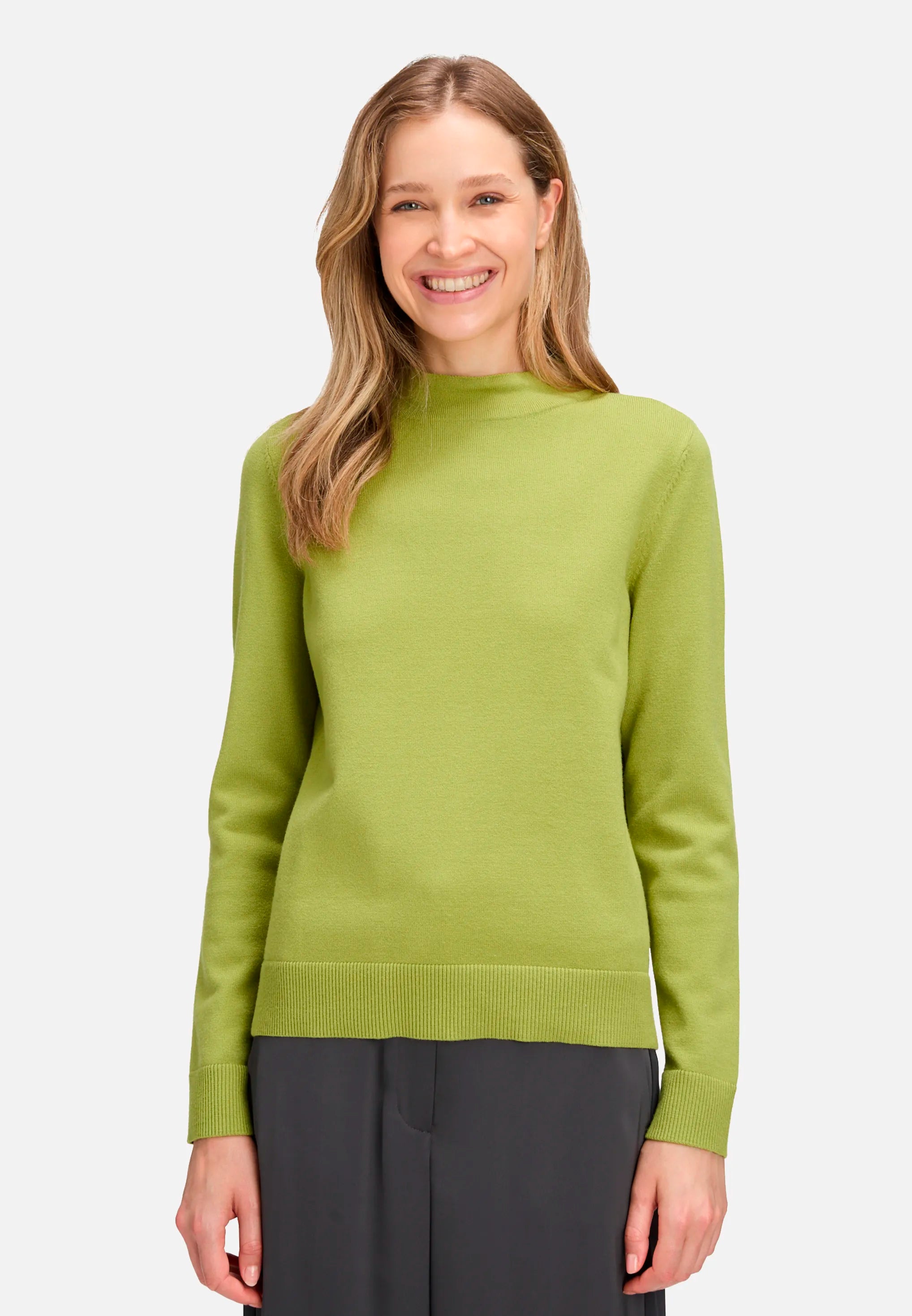 Betty Barclay_Fresh Moss_Basic Knit Sweater with Stand-Up Collar_5343-2907_5436_01