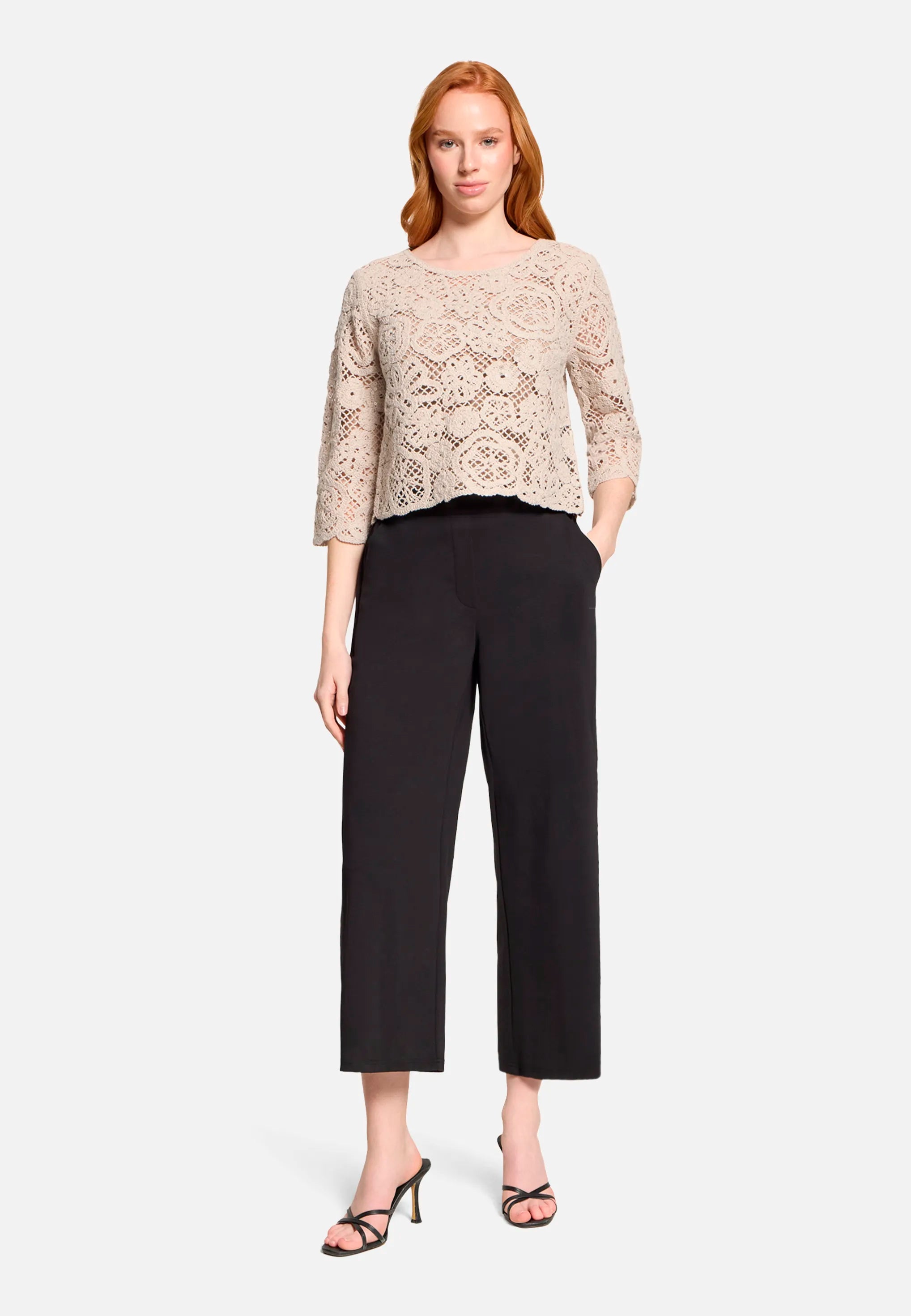 Betty Barclay Light Beige Women Open-Knit Sweater with Boat Neck SKU: 5437-1912_9106 Image 02