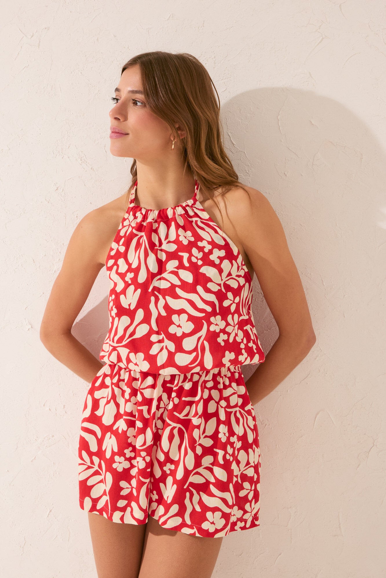 Women Secret_Red Halterneck Print Short Jumpsuit_5549911_59_04