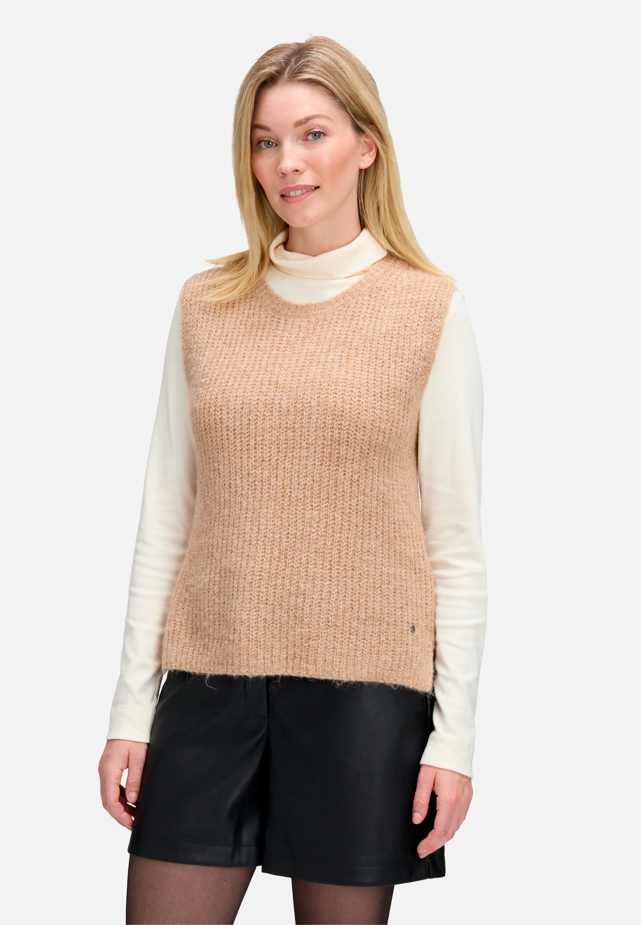 Betty Barclay_Camel Melange_Sleeveless Knit Sweater_5895-3096_7715_01