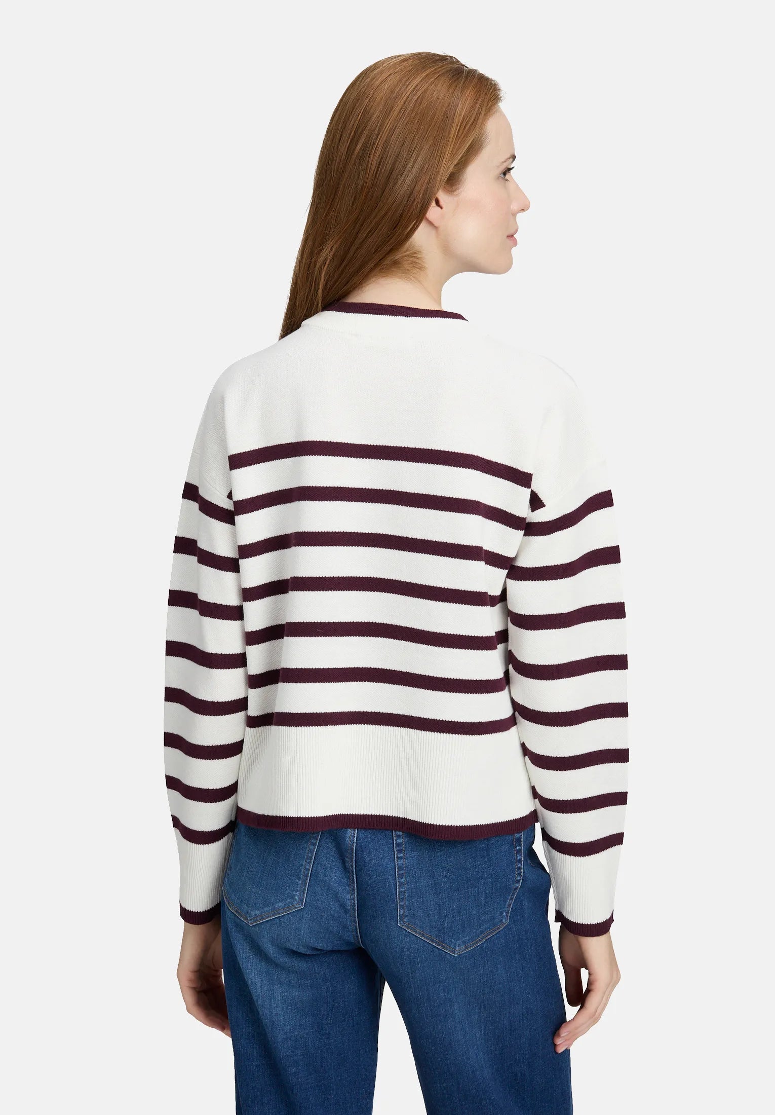 Betty Barclay_Cream/Dark Red_Knitted Sweater with Stripes_5934-3218_1847_04