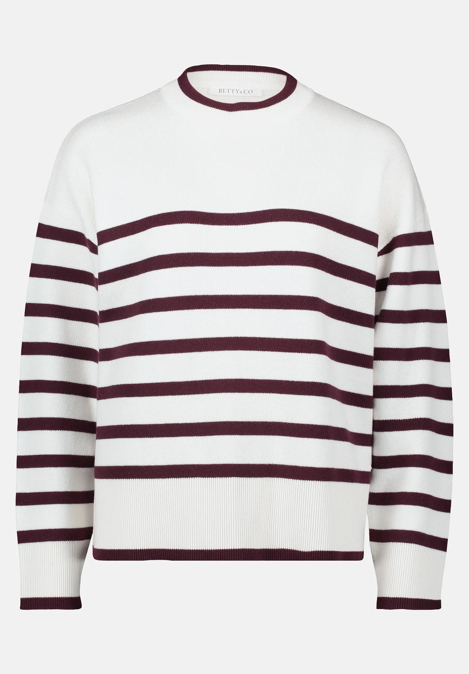 Betty Barclay_Cream/Dark Red_Knitted Sweater with Stripes_5934-3218_1847_05