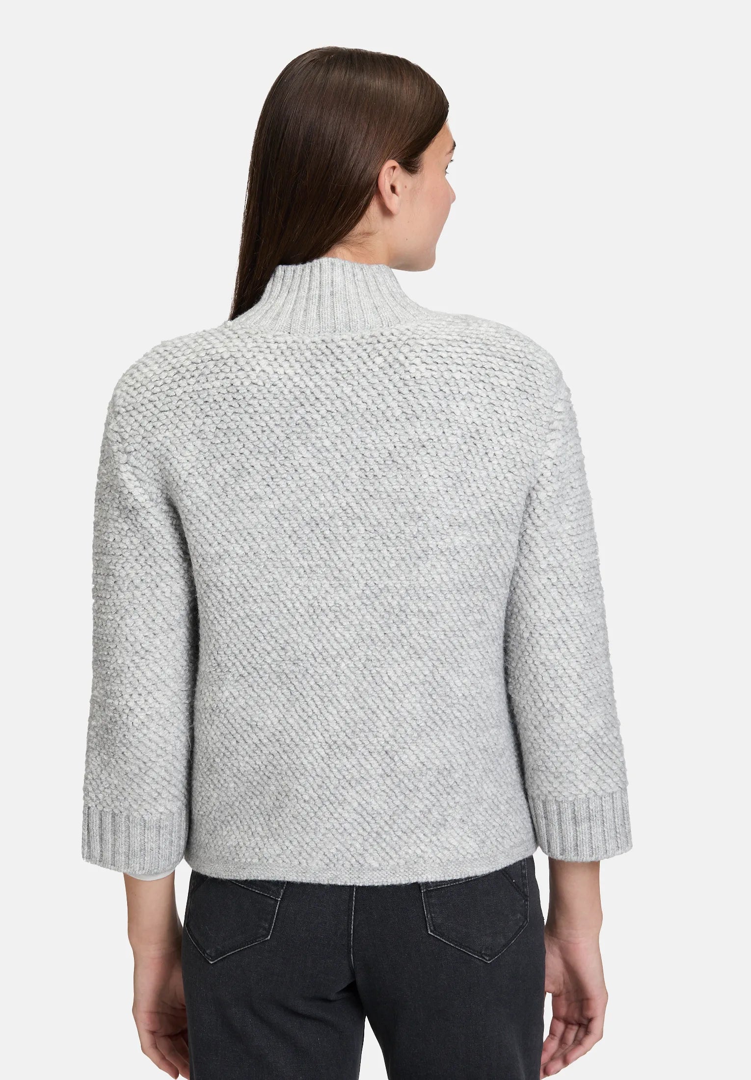 Betty Barclay_Light Silver Melange_Knitted Cardigan with Zip_5939-3242_9708_04