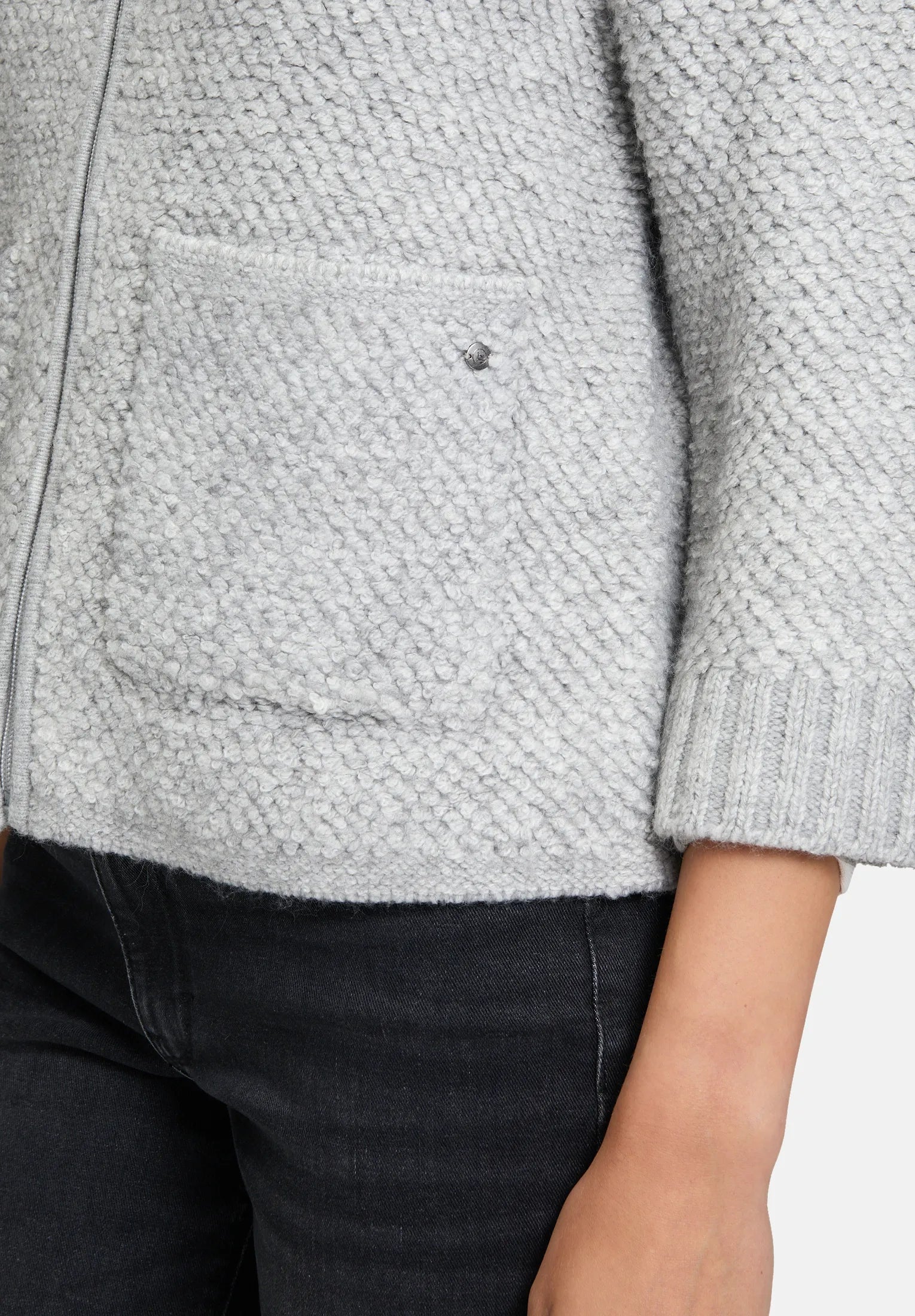 Betty Barclay_Light Silver Melange_Knitted Cardigan with Zip_5939-3242_9708_08