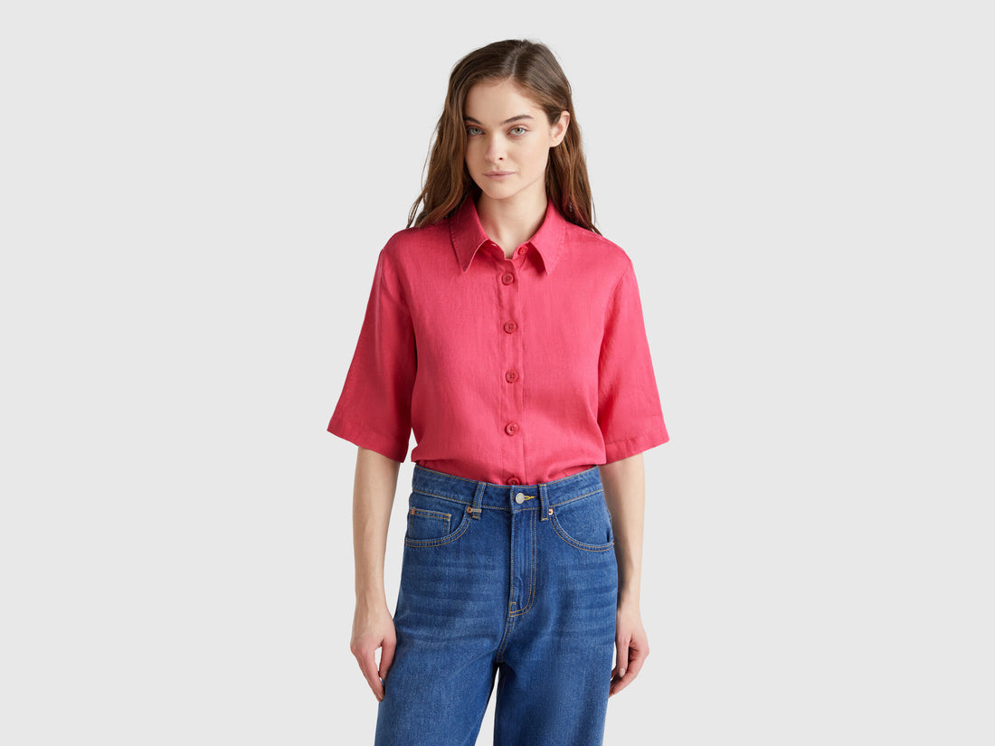Benetton_Short Shirt in Pure Linen_5BML5QB75_12E_02