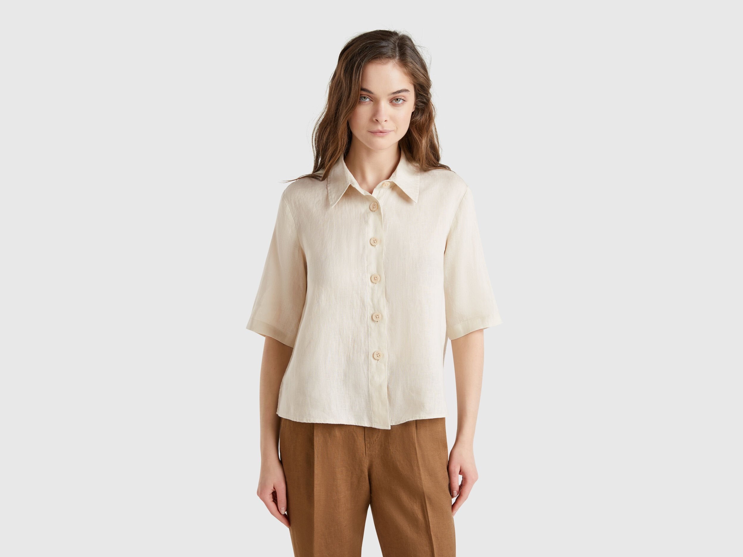 Benetton_Short Shirt in Pure Linen_5BML5QB75_152_01