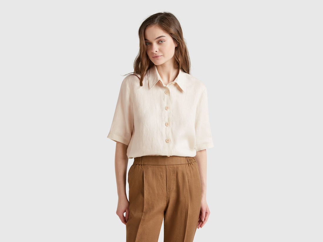 Benetton_Short Shirt in Pure Linen_5BML5QB75_152_02