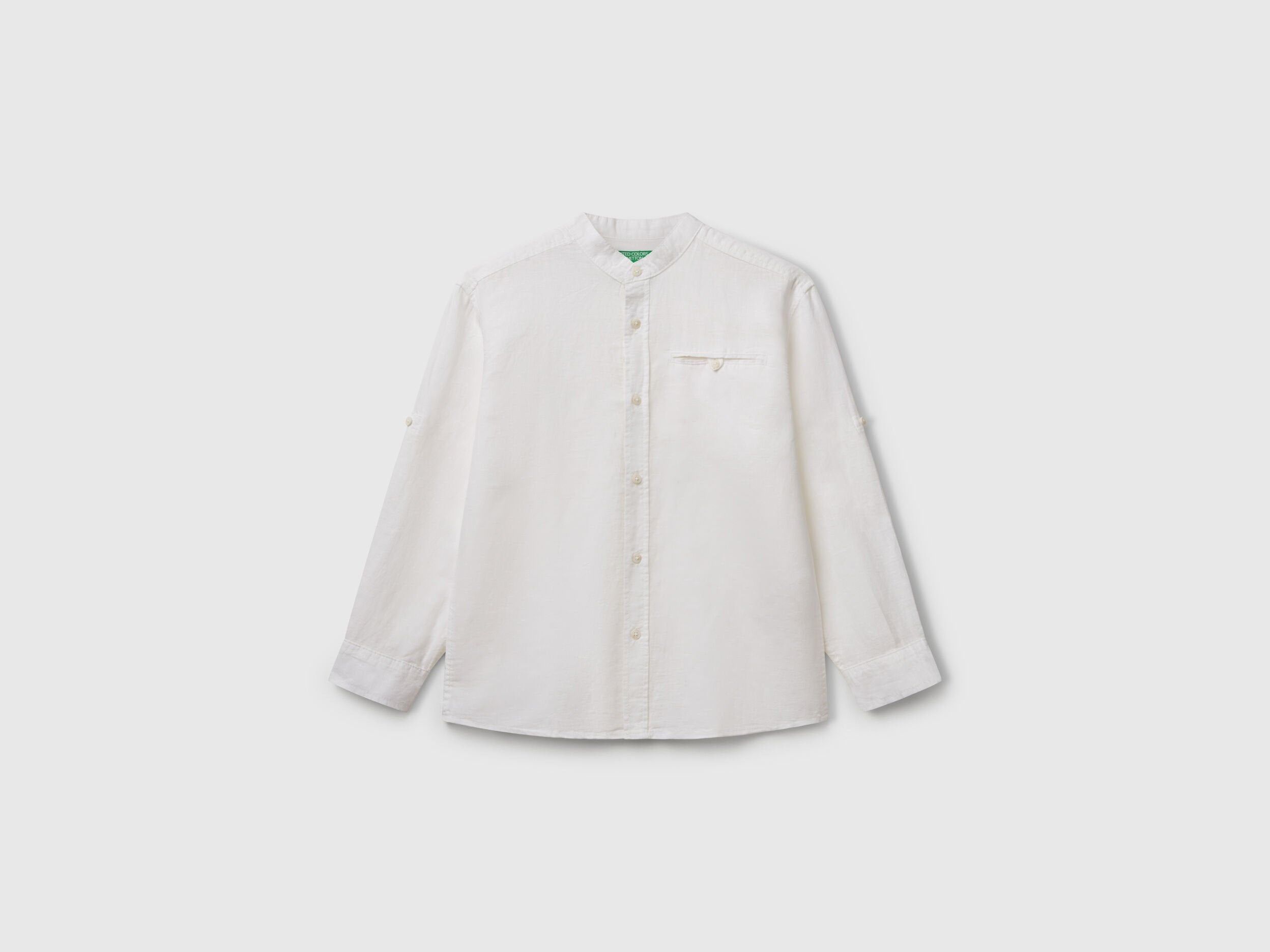 Benetton_Mandarin Collar Shirt in Linen Blend_5IPVCQ03T_101_01