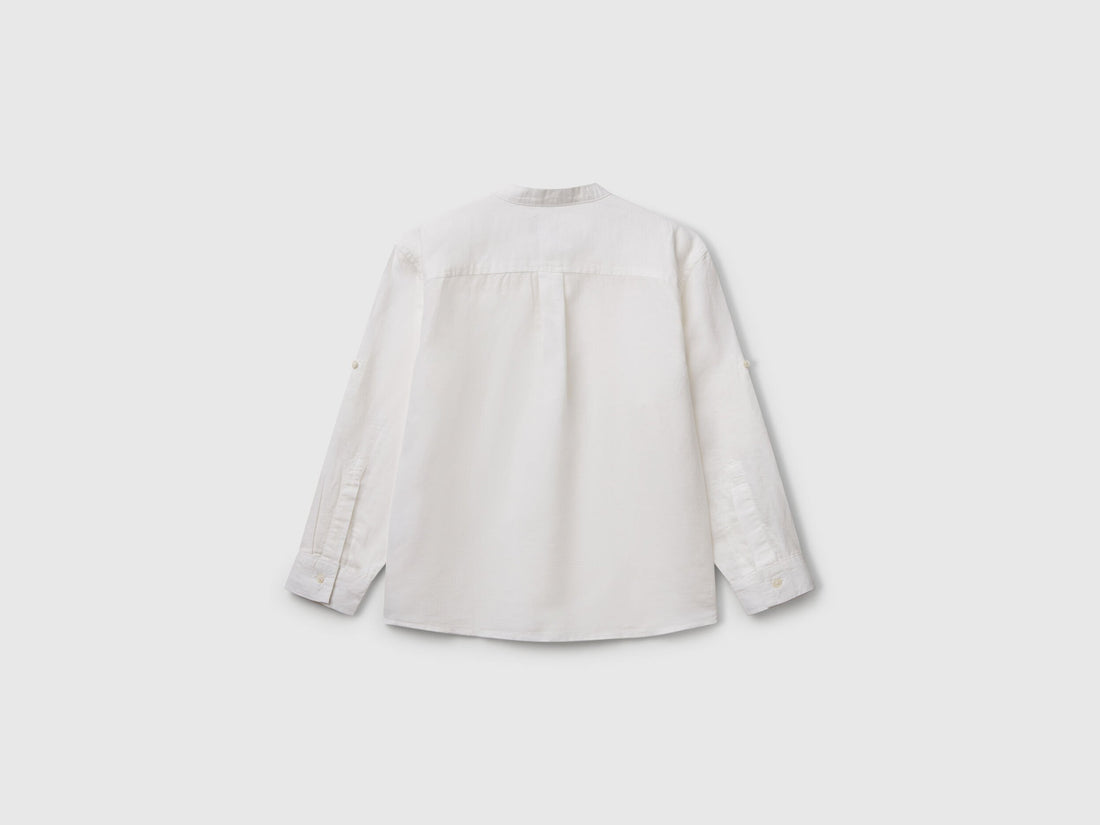 Benetton_Mandarin Collar Shirt in Linen Blend_5IPVCQ03T_101_02