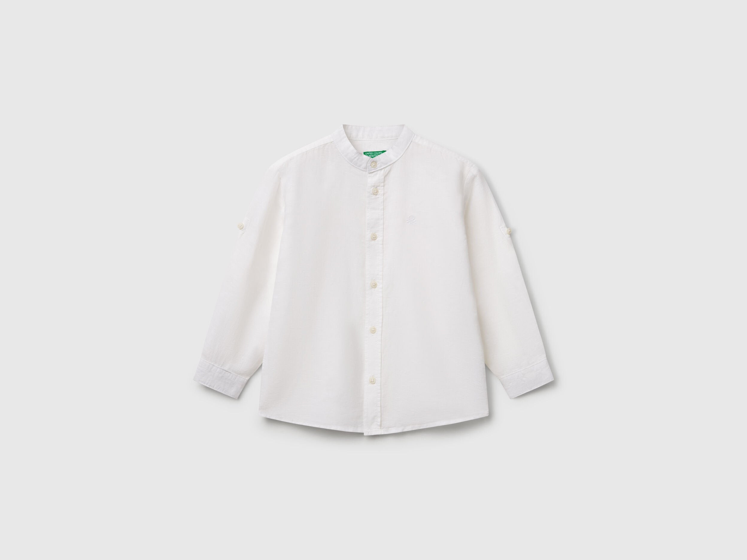 Benetton_Mandarin Collar Shirt in Linen Blend_5IPVGQ01L_101_01