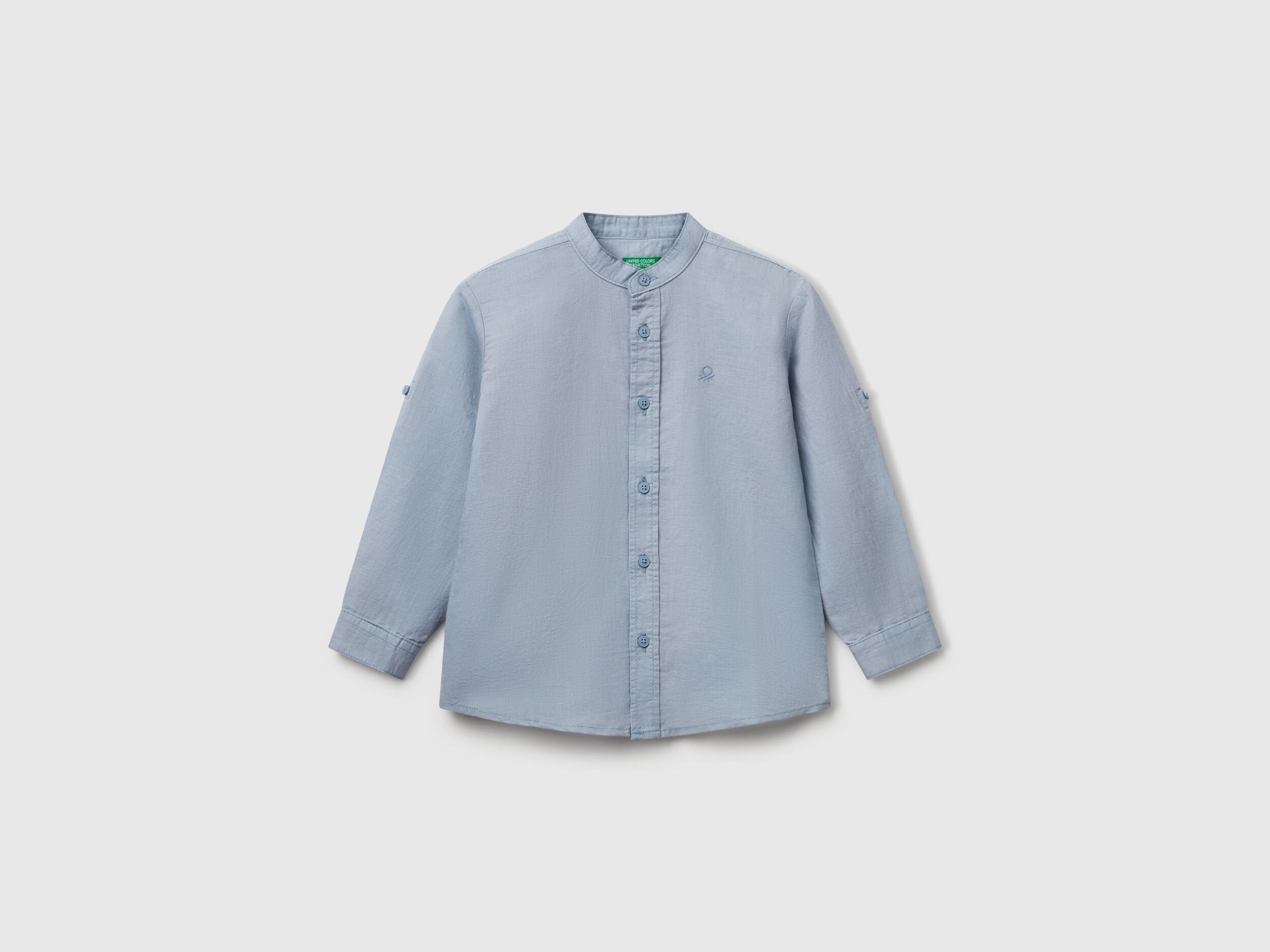 Benetton_Mandarin Collar Shirt in Linen Blend_5IPVGQ01L_2F9_01
