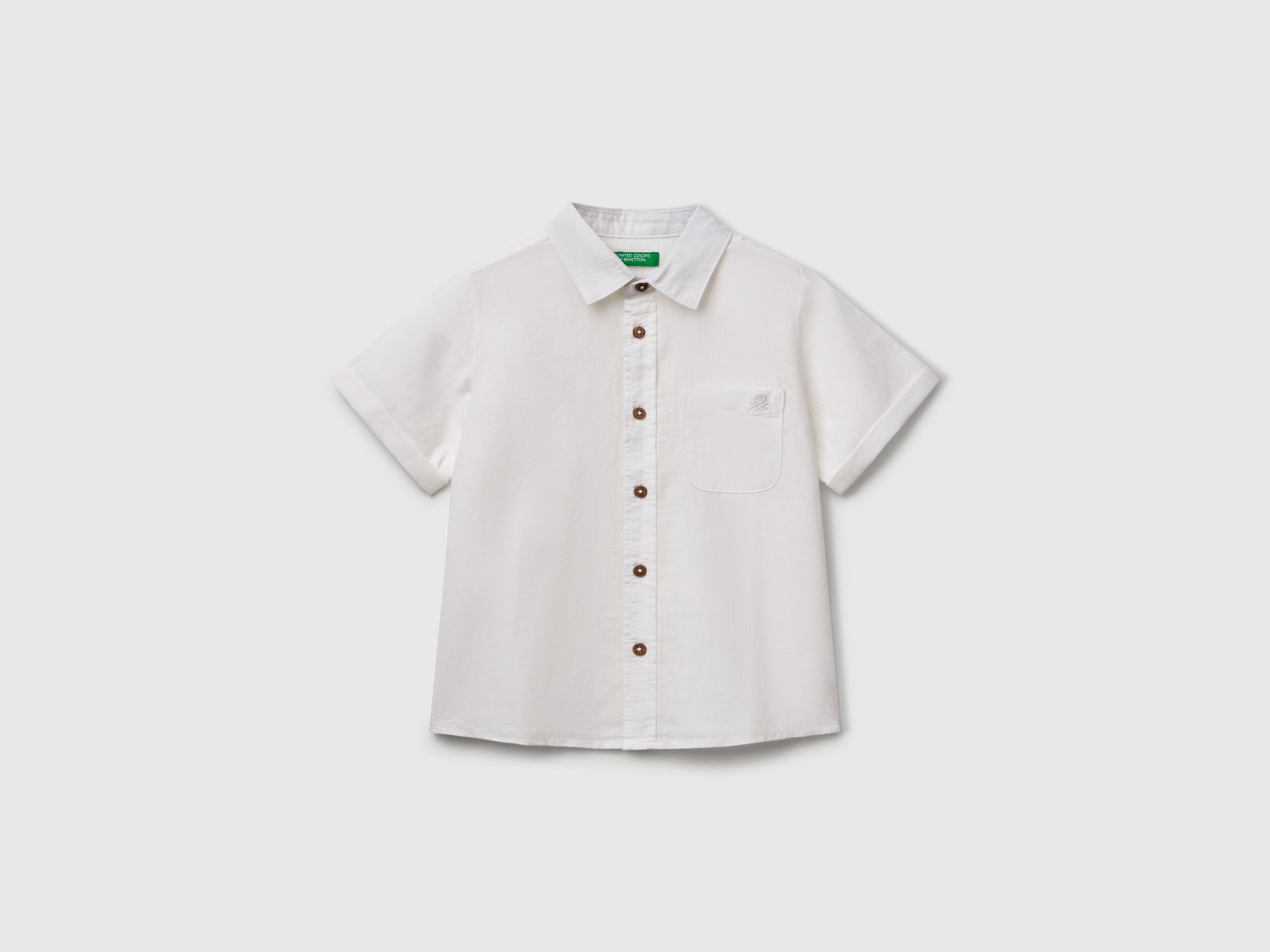 Benetton_Short Sleeve Shirt in Linen Blend_5IPVGQ02H_101_01