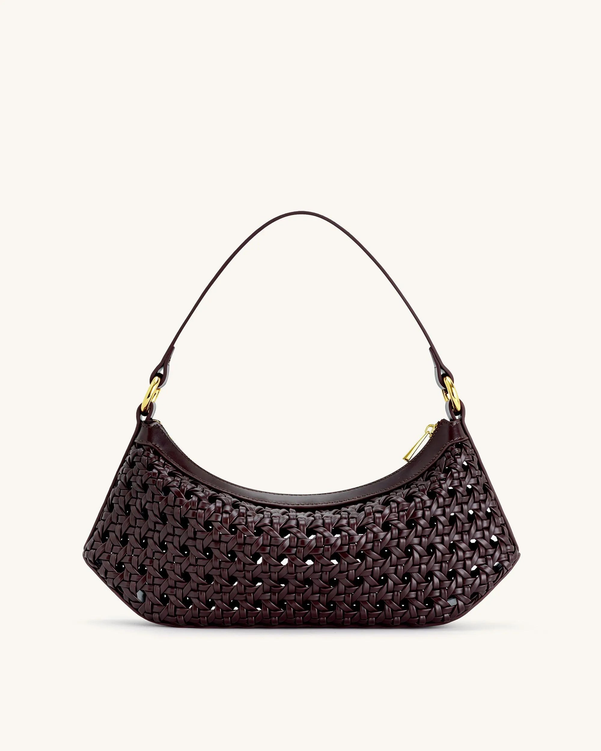 JW PEI Deep Claret Women Lily Faux Bamboo Woven Shoulder Bag - Deep Claret SKU: 5S24-42_Deep Claret Image 03