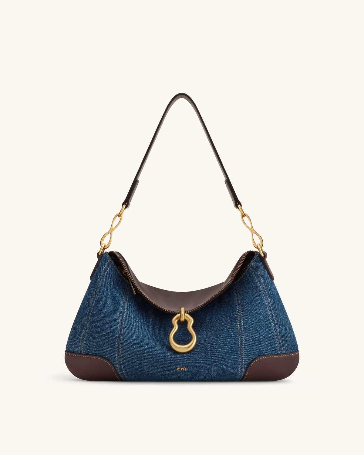 JW Pei Blue Denim Women Jayla Metal Pendant Embellished Shoulder Bag SKU: 5S299-5_Blue Denim Image 01