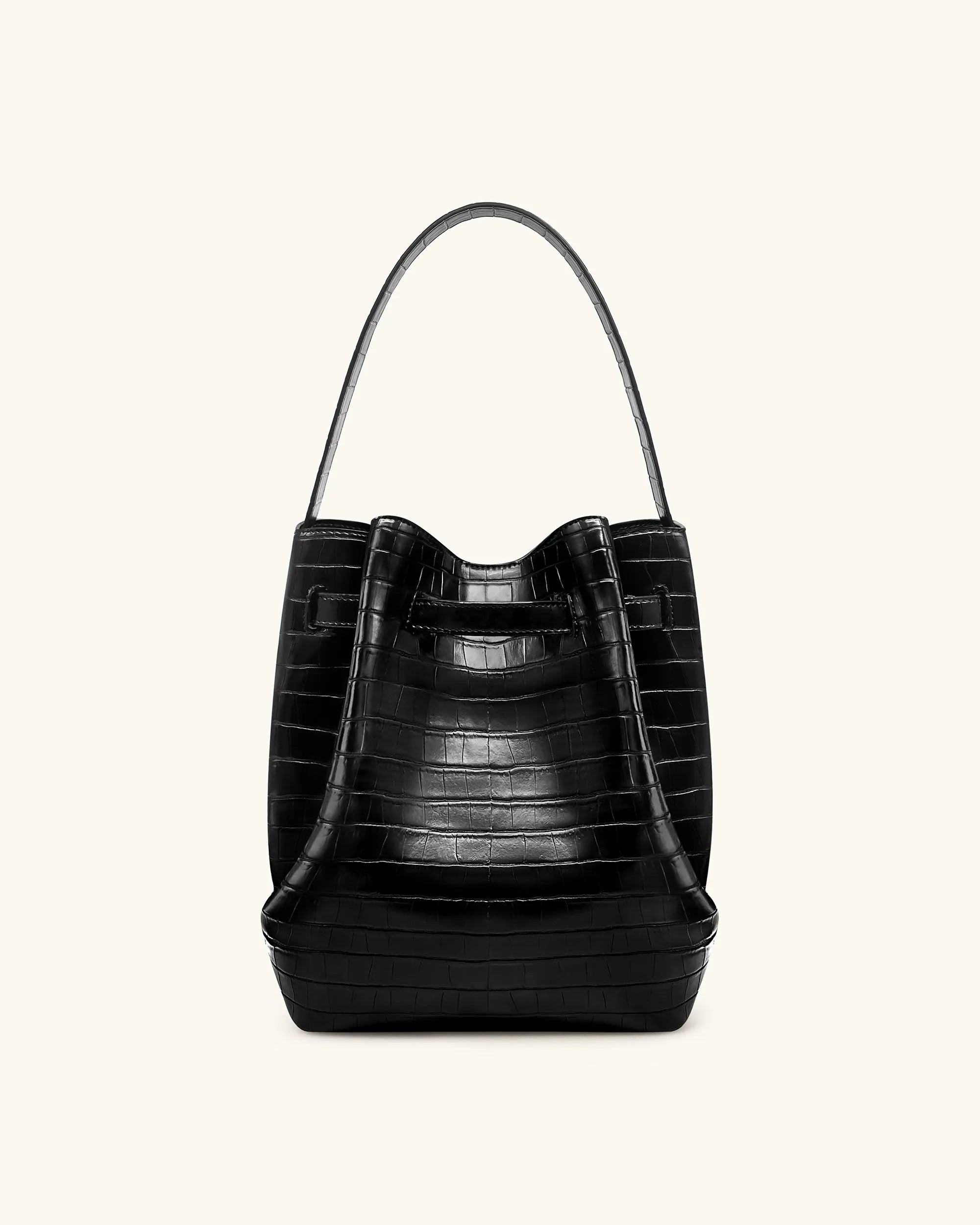 JW PEI Black Croc Women Clara Lock Accent Bucket Shoulder Bag - Black Croc SKU: 5S394-1_Black Croc Image 03