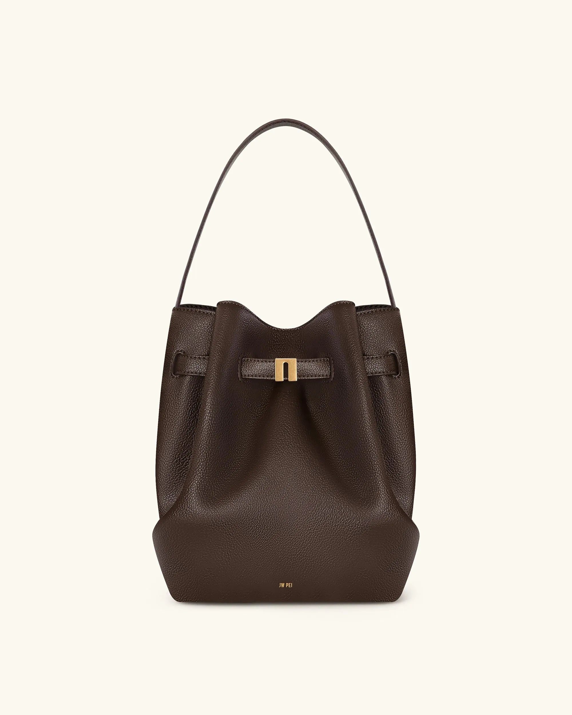 JW PEI Mocha Brown Women Clara Lock Accent Bucket Shoulder Bag - Mocha Brown SKU: 5S394-3_Mocha Brown Image 01