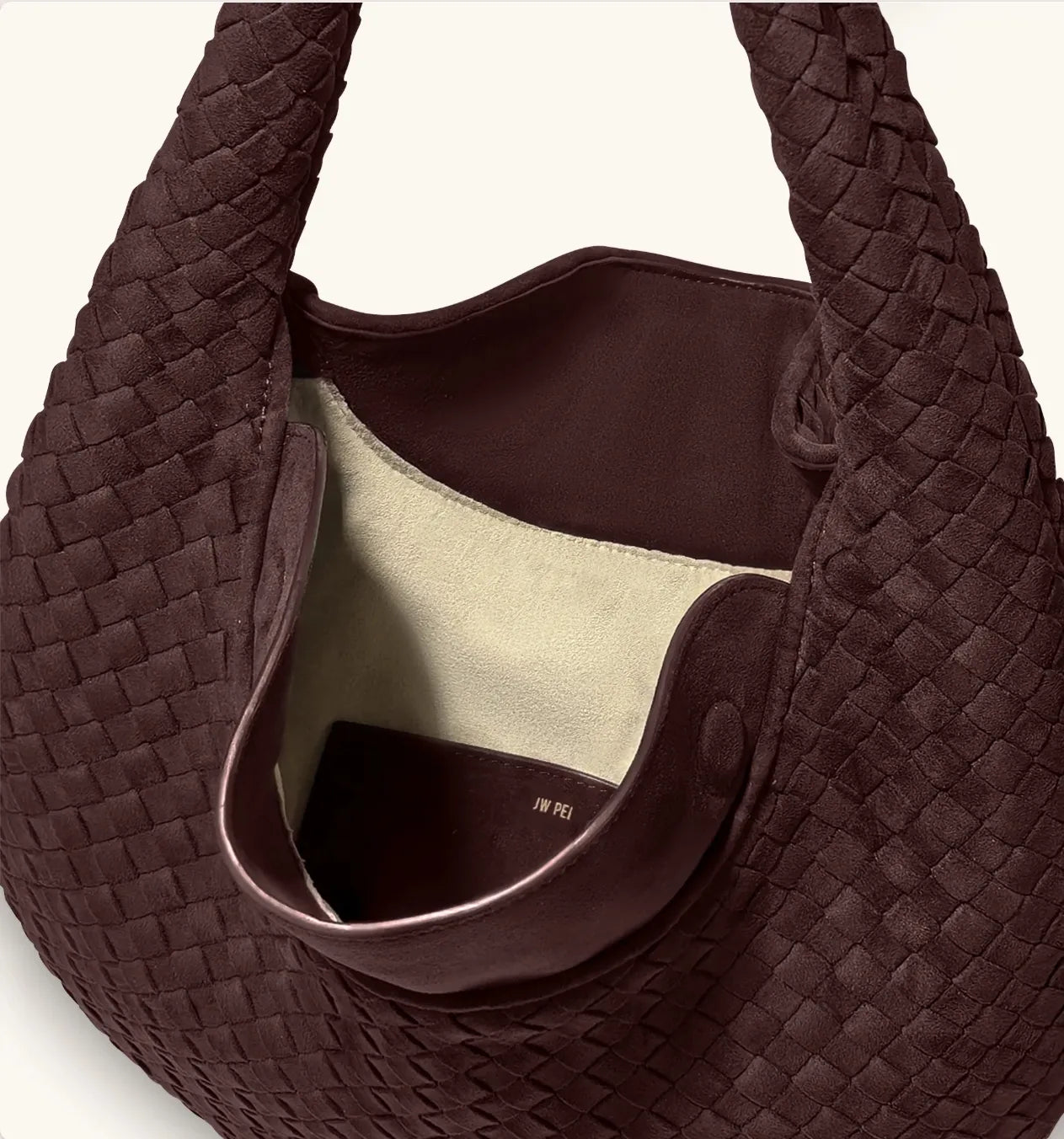 JW PEI Dark Mocha Nola Faux Suede Woven Hobo Shoulder Bag SKU: 5S396-3_Dark Mocha Image 04