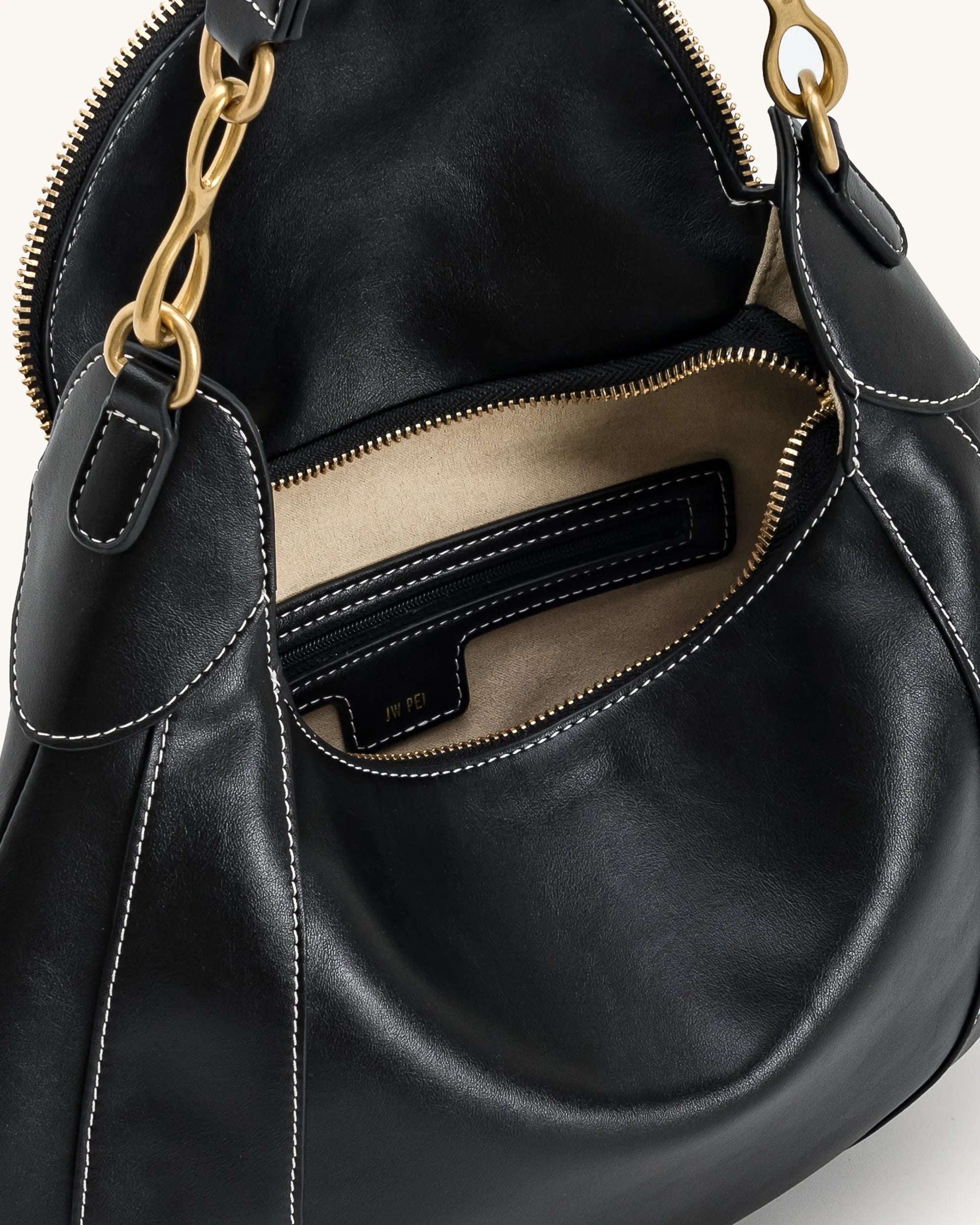 JW PEI Black Women Daria Metal Pendant Embellished Shoulder Bag - Black SKU: 5S397-1_Black Image 04