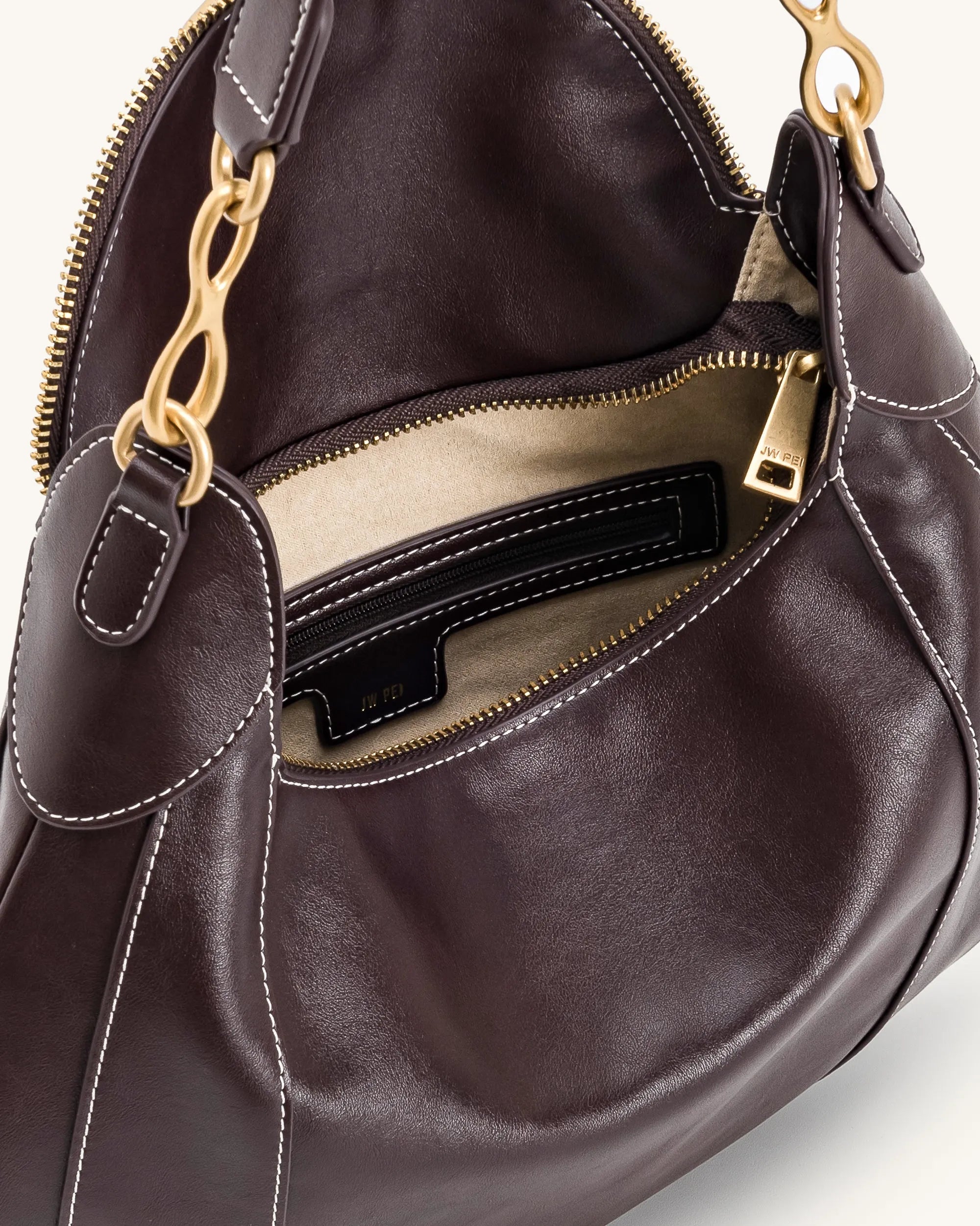 JW PEI Dark Brown Women Daria Metal Pendant Embellished Shoulder Bag - Dark Brown SKU: 5S397-3_Dark Brown Image 04