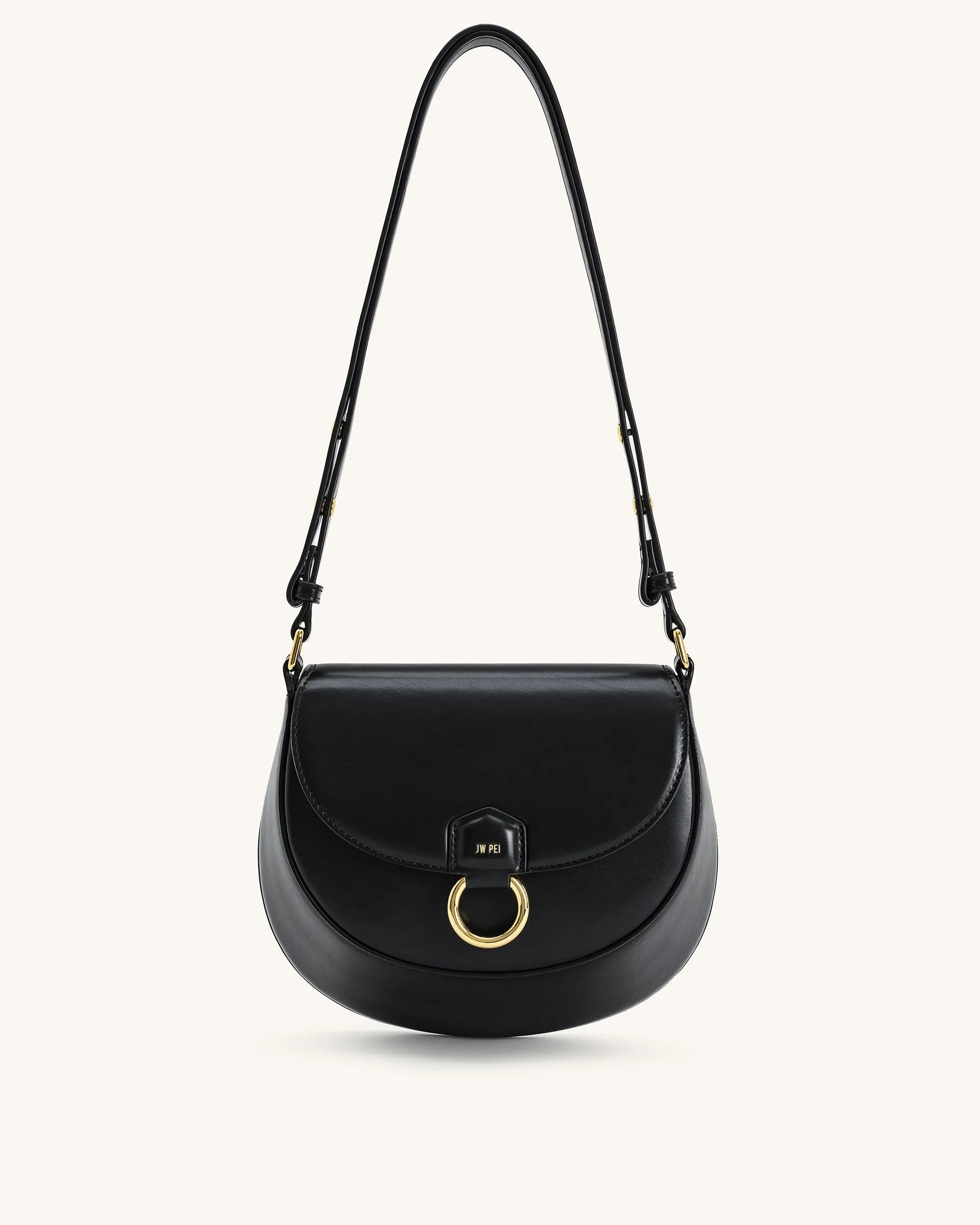 JW PEI Black Women Diana Ring Flap Saddle Bag - Black SKU: 5S403-1_Black Image 01