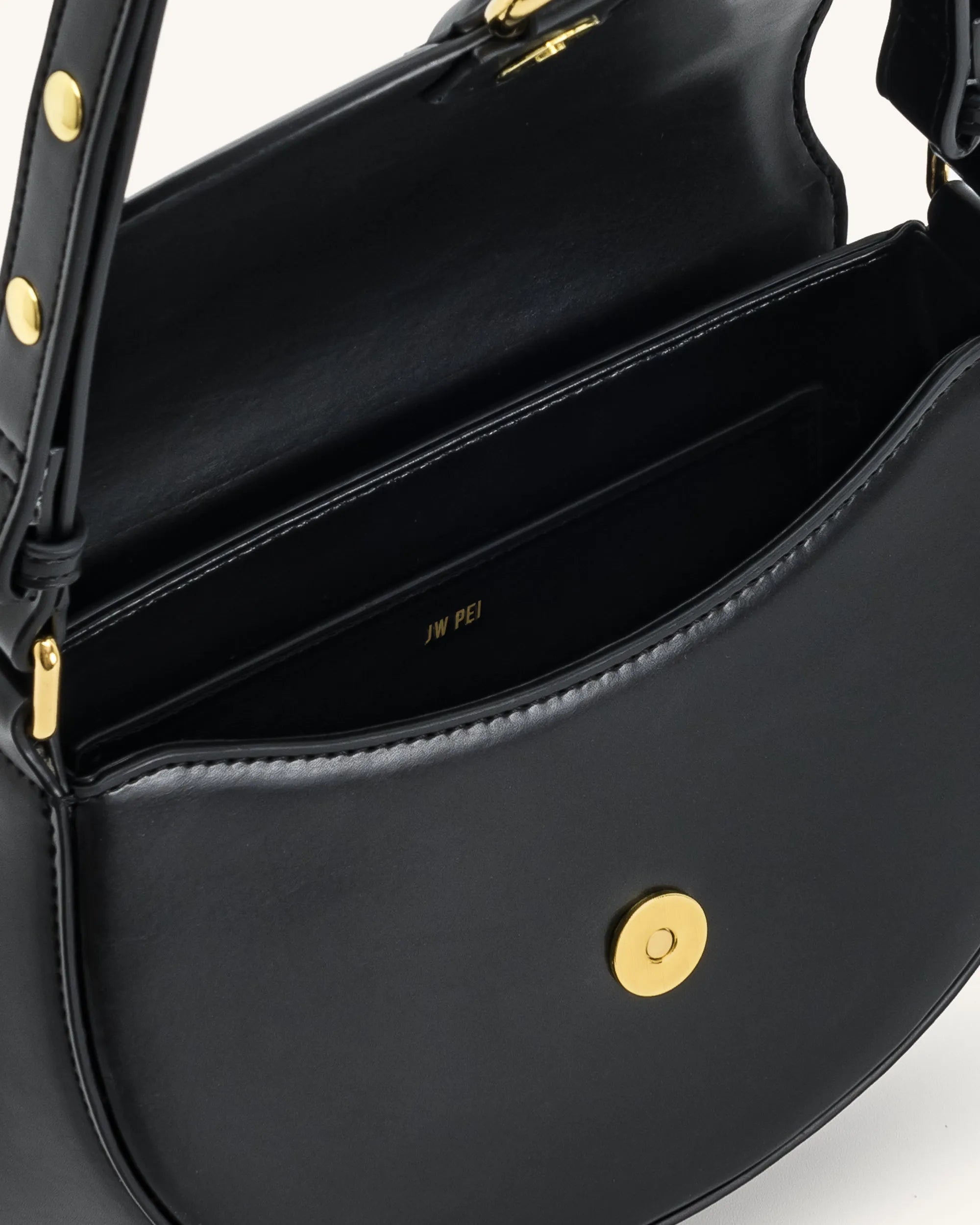 JW PEI Black Women Diana Ring Flap Saddle Bag - Black SKU: 5S403-1_Black Image 04